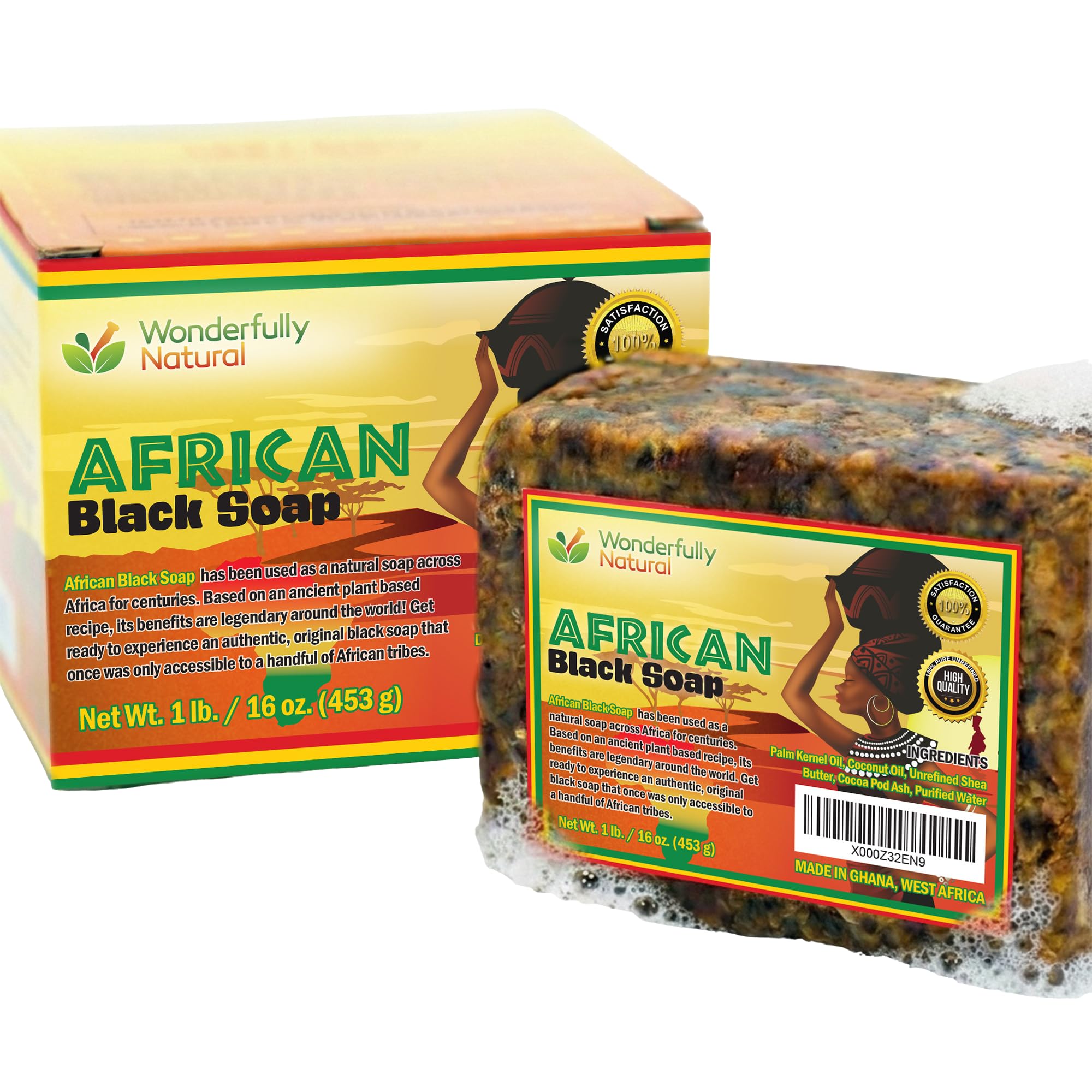 #1 African Black Soap for Acne & Dark Spots | Organic Vegan Satisfaction Guarantee | 1lb bar 90 day Supply