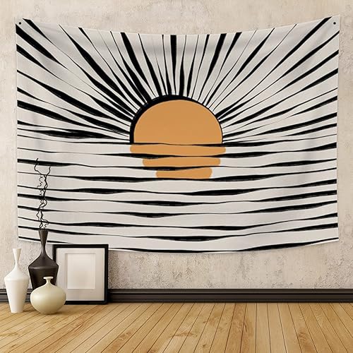Tapiz de mediados de siglo, diseño de amanecer oceánico, bohemio, vintage, para pared, fantasía, retro, de los años 70, amanecer y atardecer,