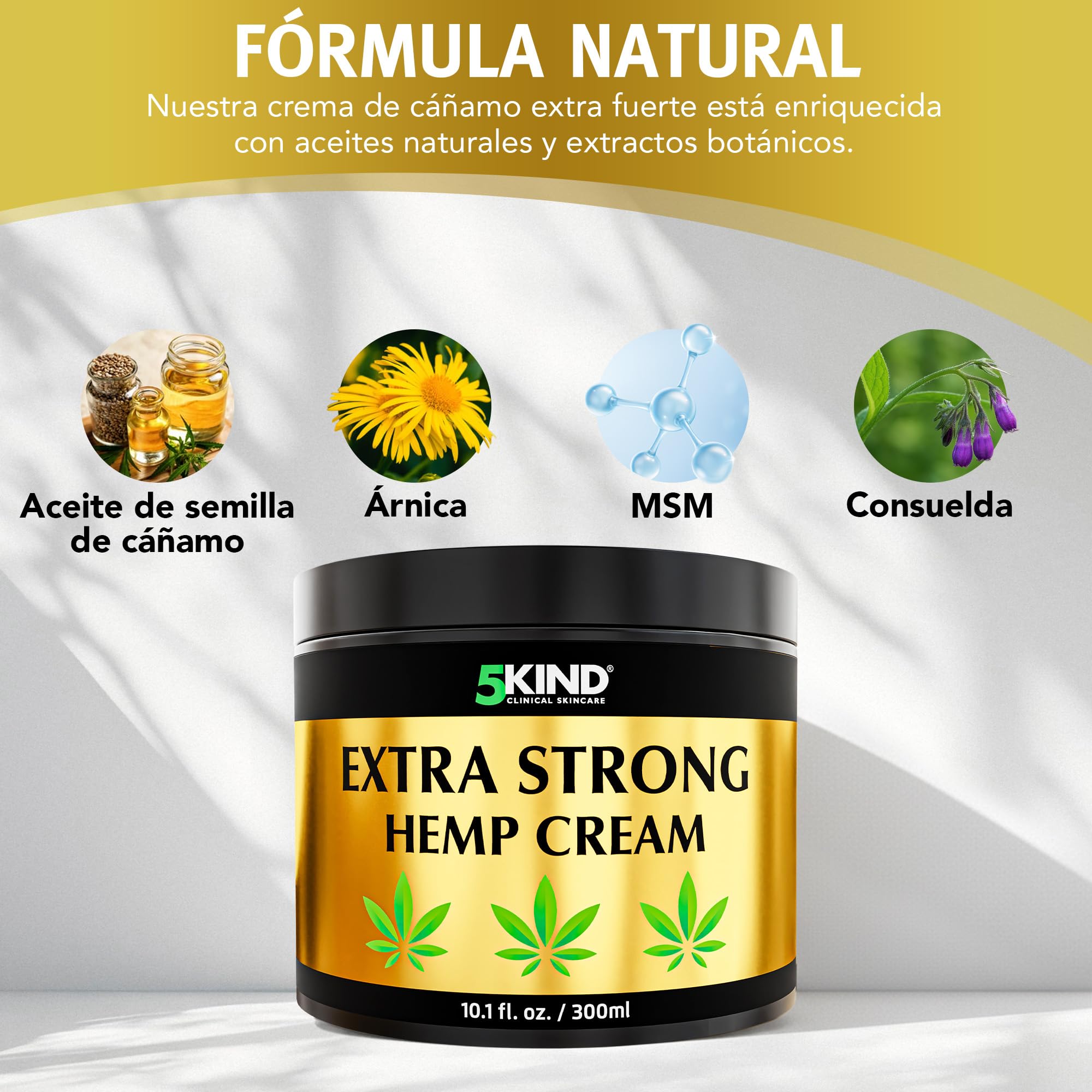 5kind Crema de cáñamo extra fuerte 300 ml - Crema de aceite de cañamo y árnica - Crema masaje, espalda, región lumbar, músculos, rodillas, cuello, hombros - Rica en extractos naturales
