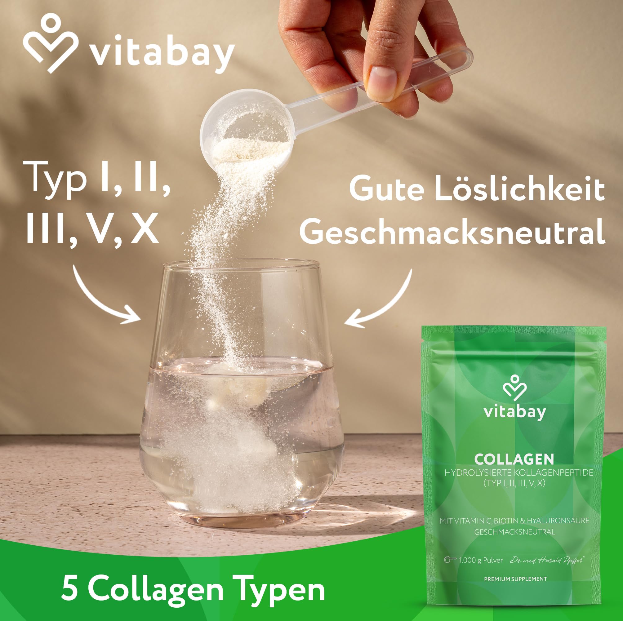 Vitabay Kollagen Pulver Komplex 2x1 kg Hochdosiert – Biotin & Hyaluronsäure | Bioaktive Collagen Hydrolysat Peptide Typ 1, 2, 3, 5, 10 – mit Vitamin C – Reine Qualität – Laborgeprüft & Geschmacksneutral