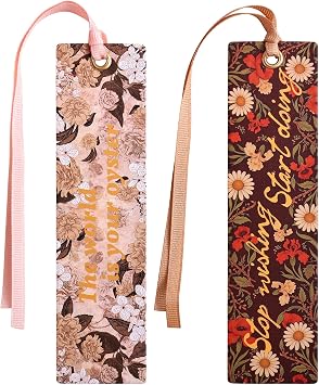 2 PCS Inspirational Vintage Floral Bookmarks Set, Pack of Flower Paper Bookmark, Motivational Book Mark for Women Girls Students Reading Lovers and Teachers