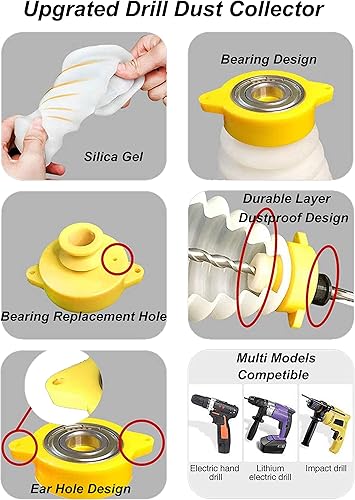 Miniatura 6 de Colector de cubierta de polvo para taladro, agujeros de perforación, recipiente colector de polvo, cubierta antipolvo escalable para brocas
