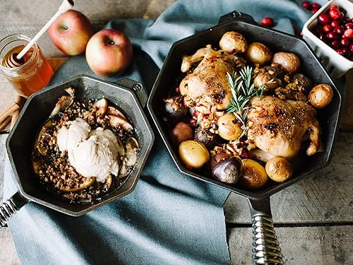 Miniatura 7 de FINEX Sartén de hierro fundido de 8 pulgadas con tapa, reliquia moderna, hecha a mano en los Estados Unidos, pre-sazonada con aceite de linaza OR