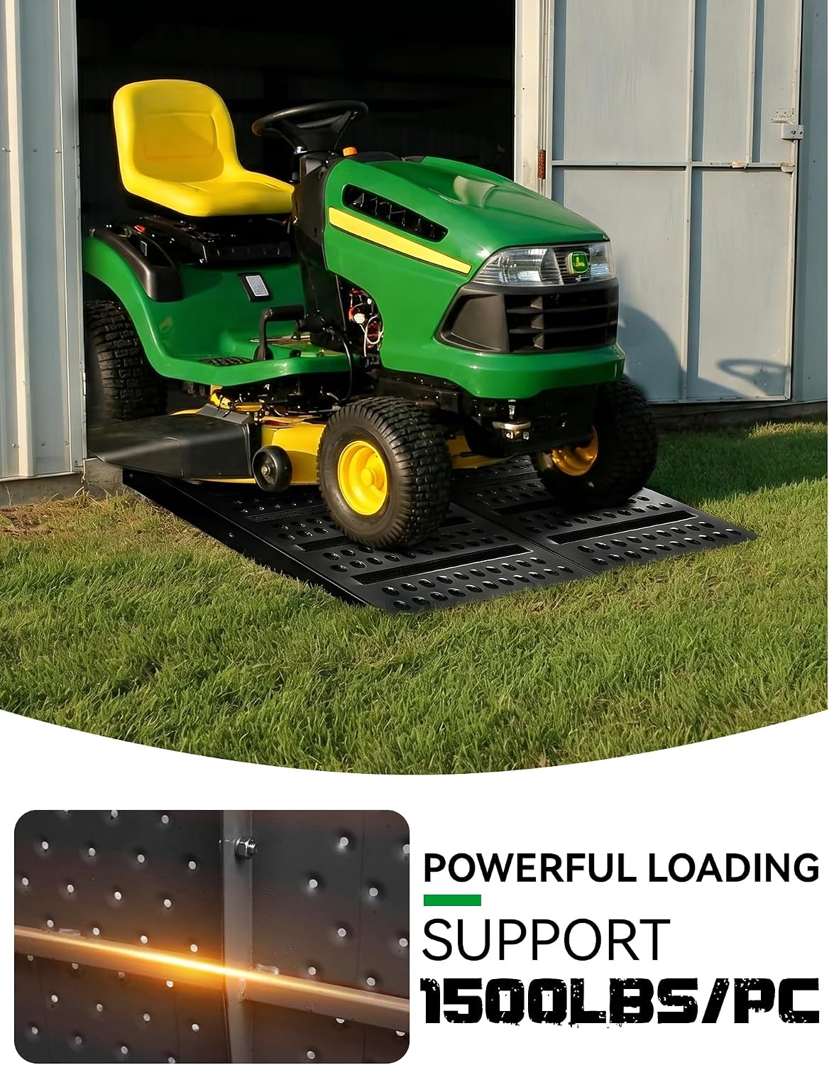 Shed Ramp for Riding Mower - 29" x 48" Heavy-Duty Kit, Dual Anti-Slip: Frosted Tape & Punched Holes, 1500LBs Metal Loading Ramps for Snow Blower, UTV, Motorcycles, Garages, 2PC, Black
