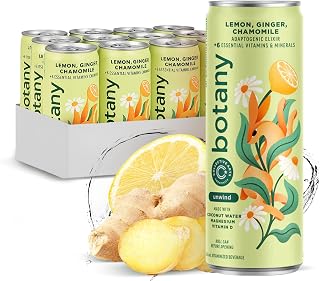 Botany Unwind Lemon, Ginger, Chamomile Adaptogenic Elixir, 3 Essential Vitamins, Made with Coconut Water, Magnesium, Vitamin D, 12 fl. oz., Pack of 12