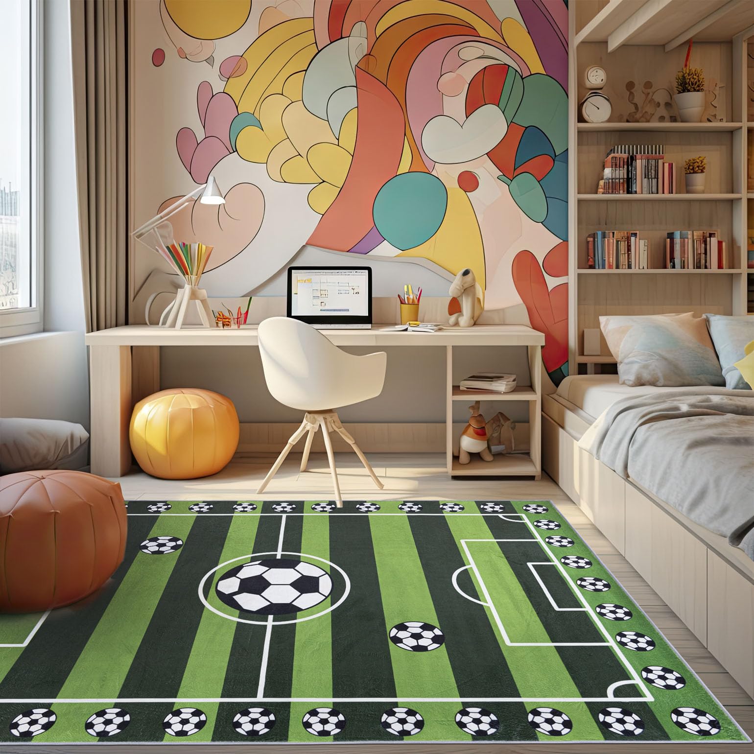 Mazovia Alfombra Infantil Habitación Infantil 140x200cm Verde Pelo Corto | Alfombra para Niños para Dormitorio Sala de Juegos Niños Campo de Deporte Fácil de Limpiar Antideslizante Suelo Radiante