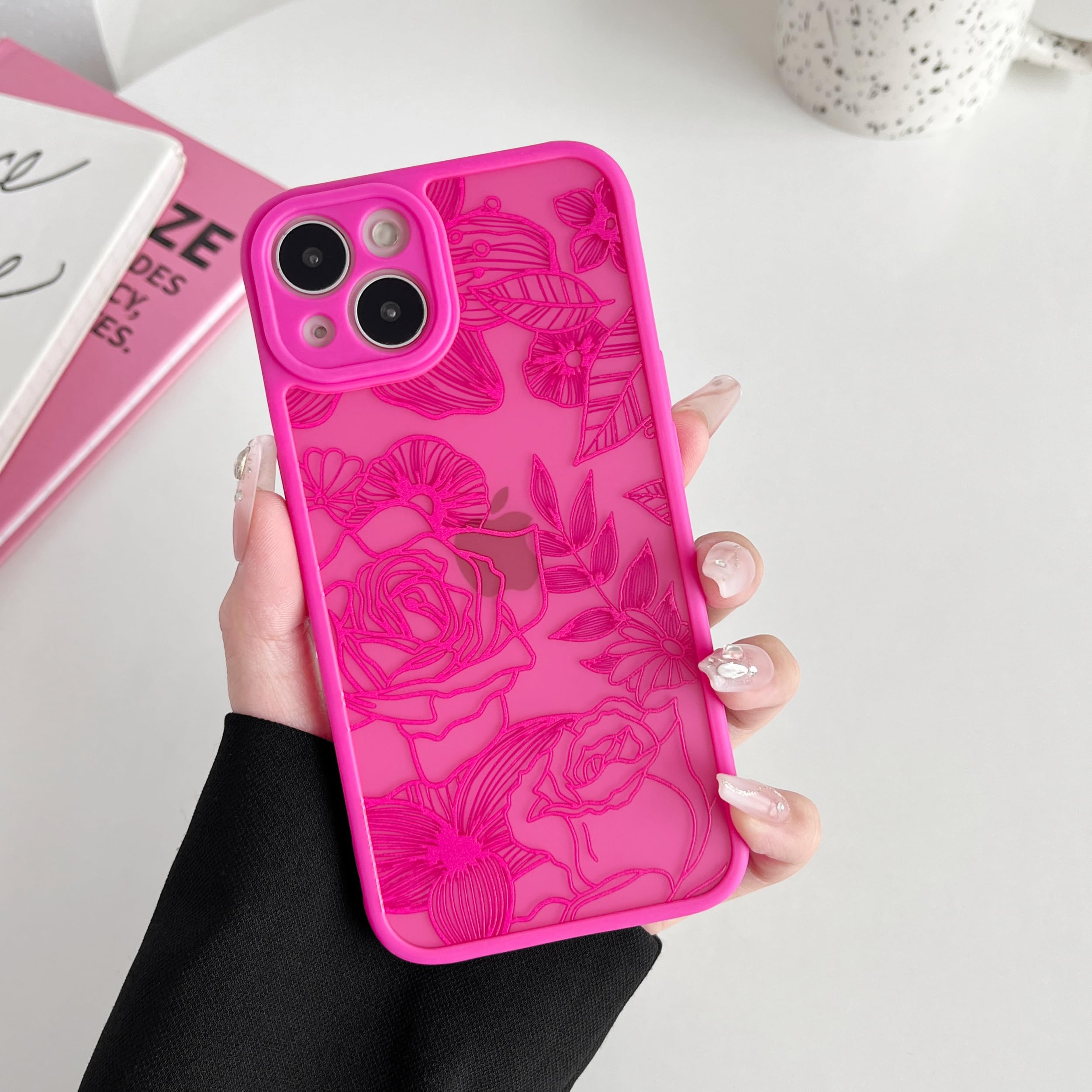 XIZYO Case for iPhone 13 6.1 Inch, Cute Frosted Translucent Rose Floral Flower Pattern Shockproof Cover - Image 3