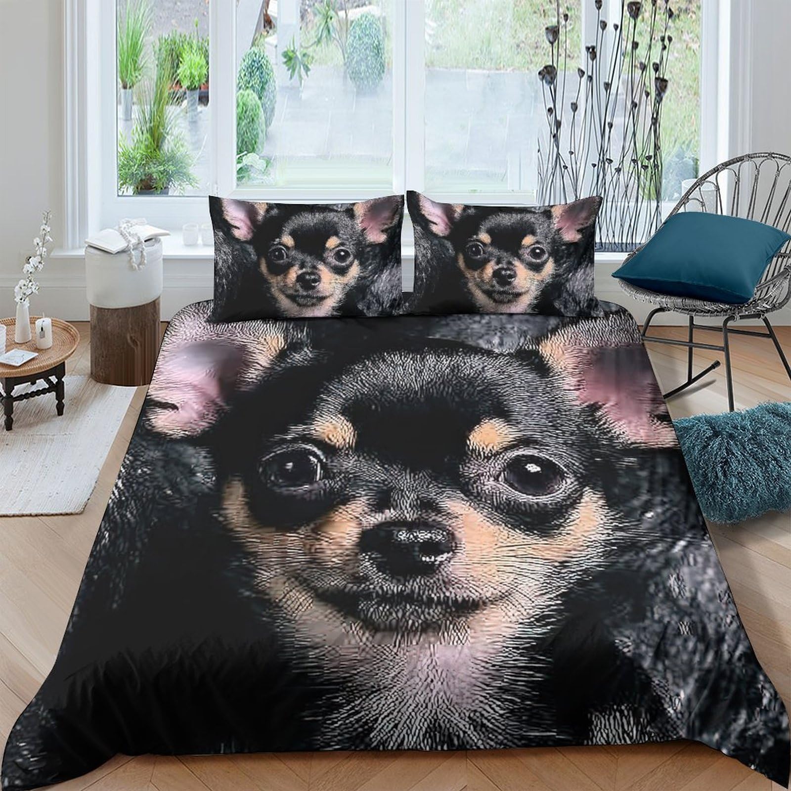 Ctjqhvkz Style-2 3D Printed Cute Chihuahua Fitted Sheet Microfiber Soft Breathable Dog Pattern Mattress Cover Bedroom Decor Single（135X200cm）