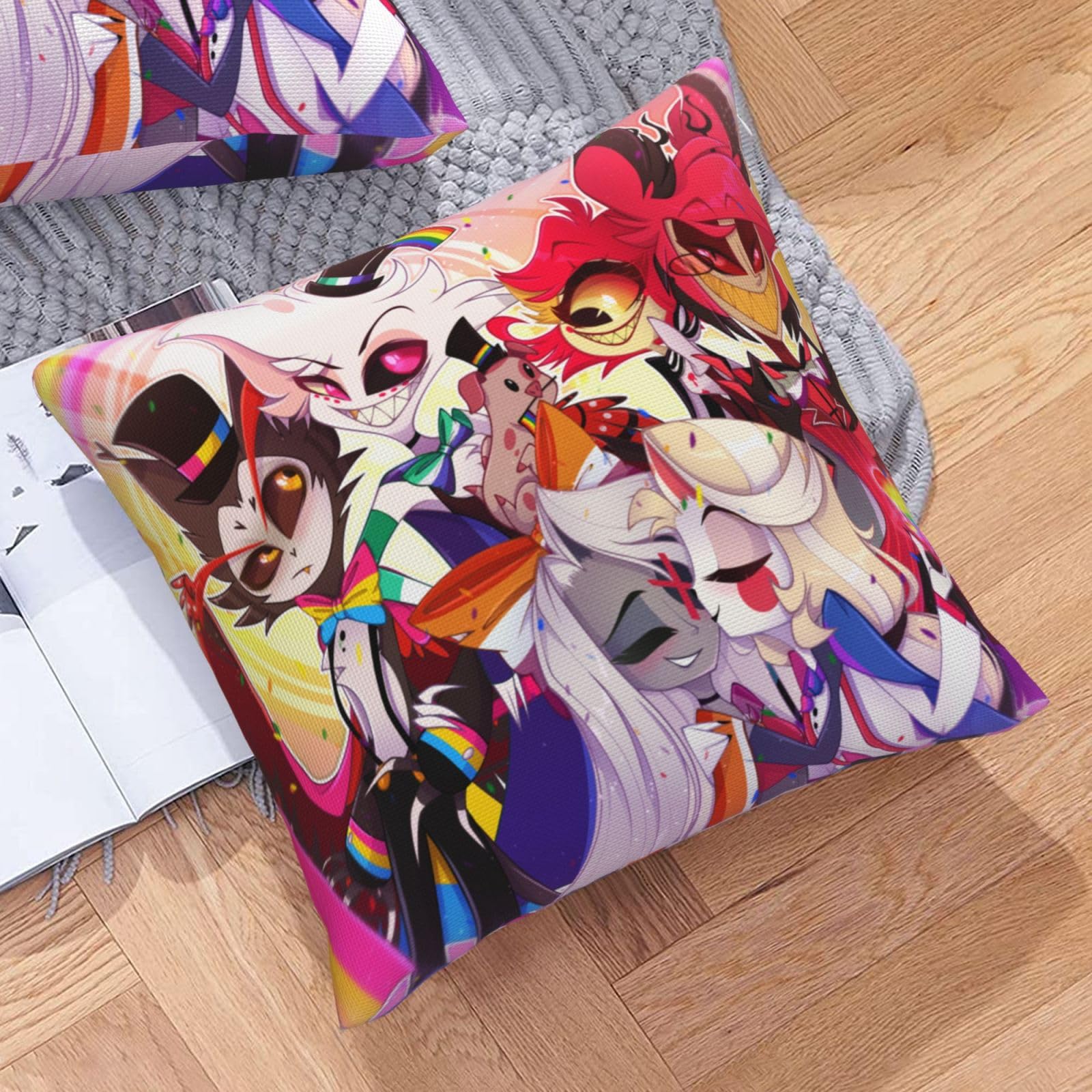 Zhongkaihua Hazbin Hotel Merch Alastor Fodera per cuscino Anime Stampata Fodera per cuscino Angel Dust Hazbin Hotel Fodera per cuscino per divano Fodera per cuscino quadrata 45 * 45 cm