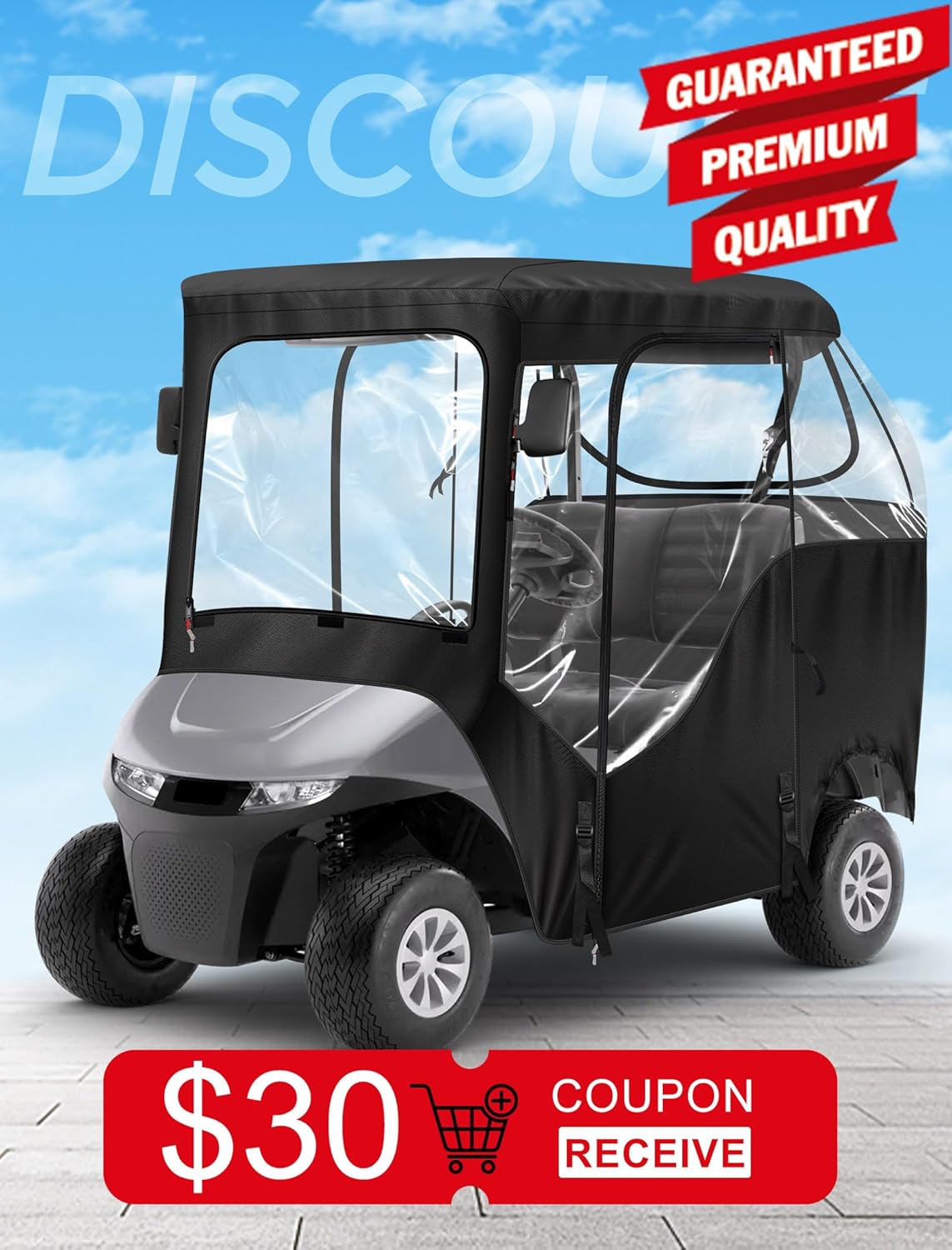 moveland Golf Cart Enclosure, Waterproof 600D Polyester w/Clear PVC Windshield, Compatible with EZGO Golf Carts (Fits 2 & 6 Passenger Models)