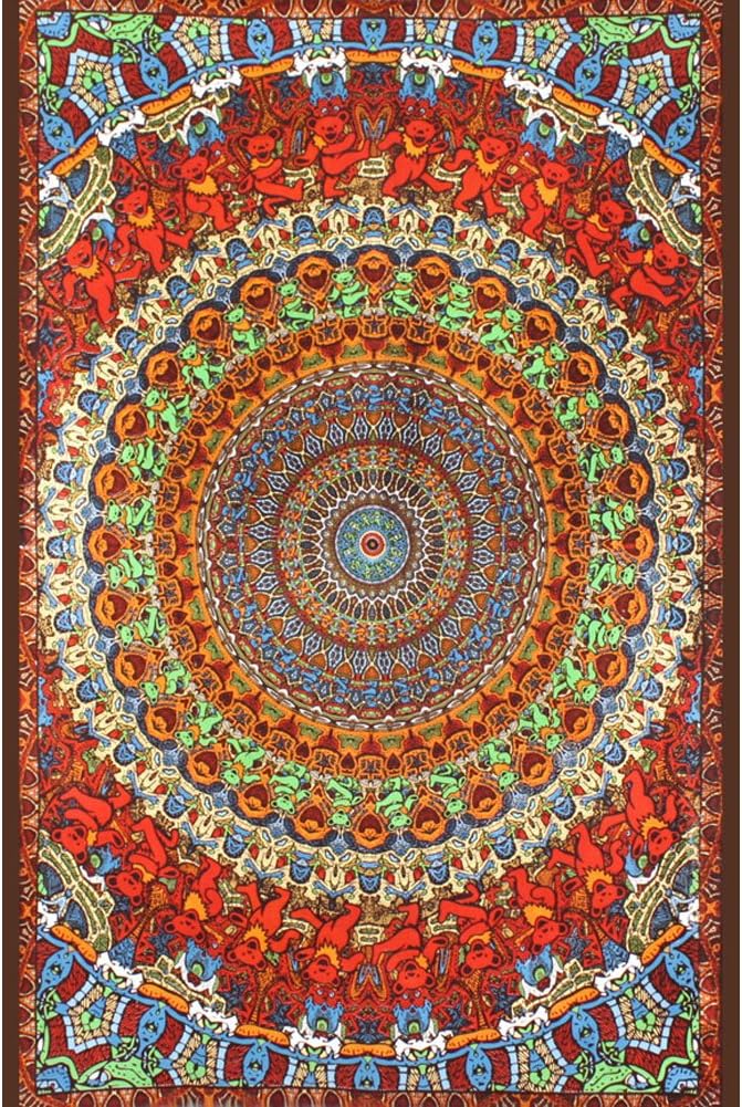 Sunshine Joy Grateful Dead 3D Psychedelic Bear Tapestry Tablecloth Wall Art Beach Sheet Huge 60x90 Inches - Amazing 3D Effects