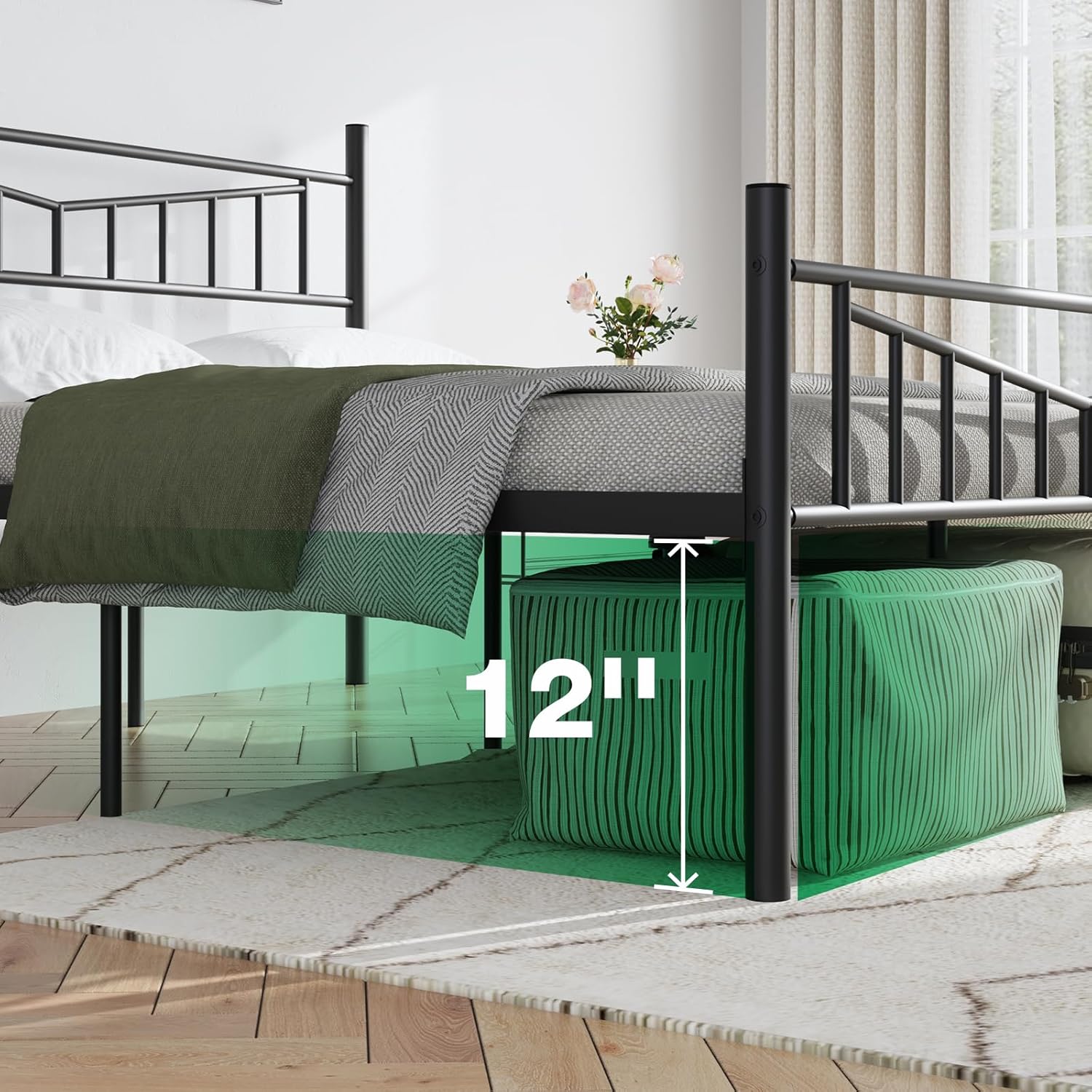 Novilla Queen Bed Frame Linear Style with Headboard and Footboard, 14" High Metal Platform Bed Frame for Bedroom, Guest Room, Heavy Duty Metal Slats Support, No Box Spring Needed, Easy Assembly