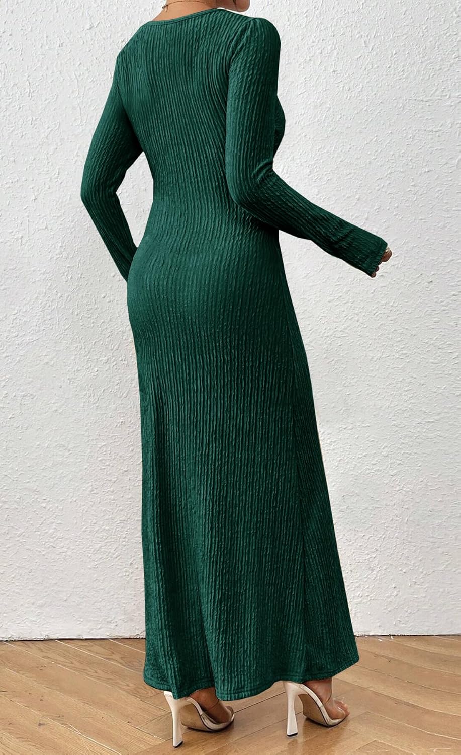 MITILLY Fall Dress for Women 2026 Long Sleeve Maxi Dress Formal Crew Neck Bodycon Ruched Cocktail Party Dresses - Image 3