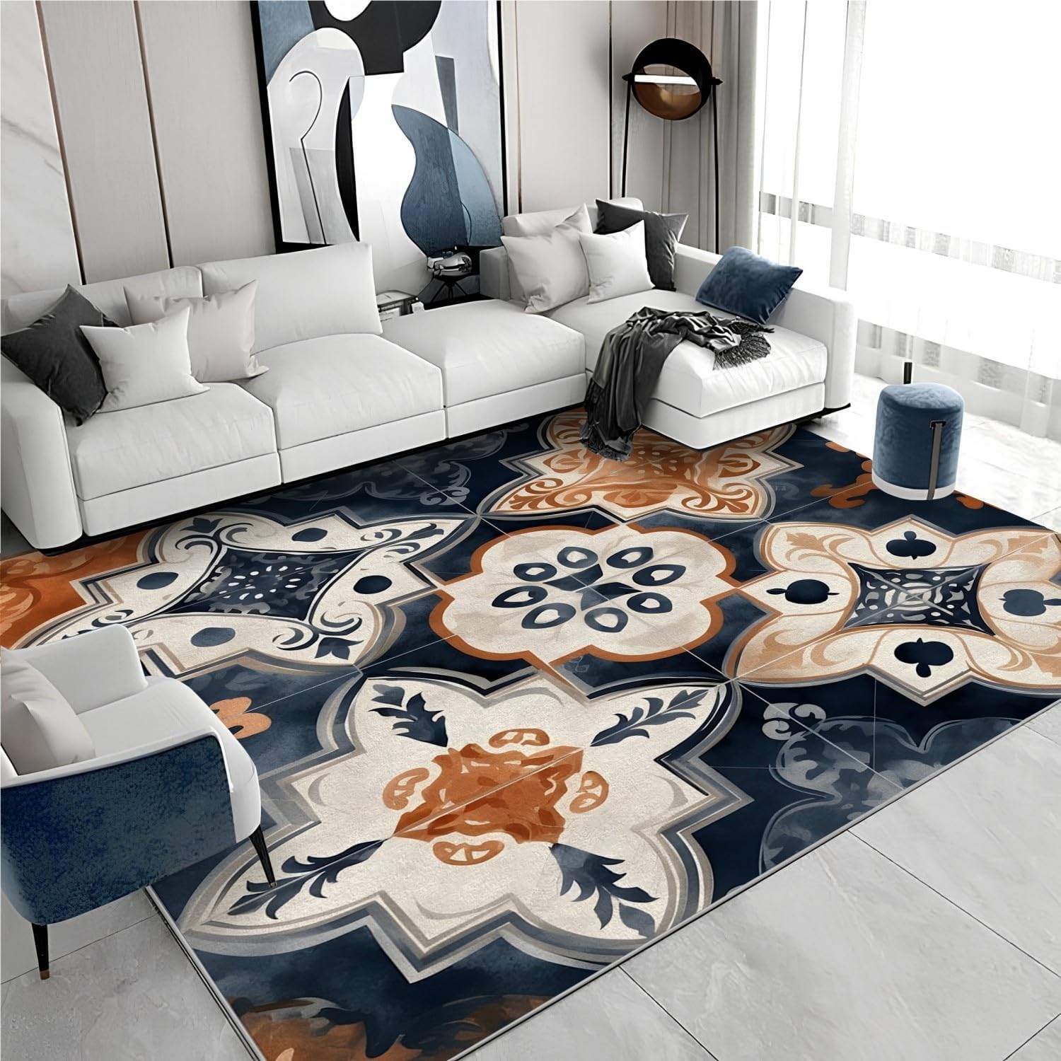 Vintage Design 5x7 Rug - Pet-Friendly Rug 8x10 - Non-Shedding Area Rug for Bedroom Living, Vintage Bohemian Carpet, Non Slip & Soft Low Pile Indoor Washable Rugs for Women Teens A71