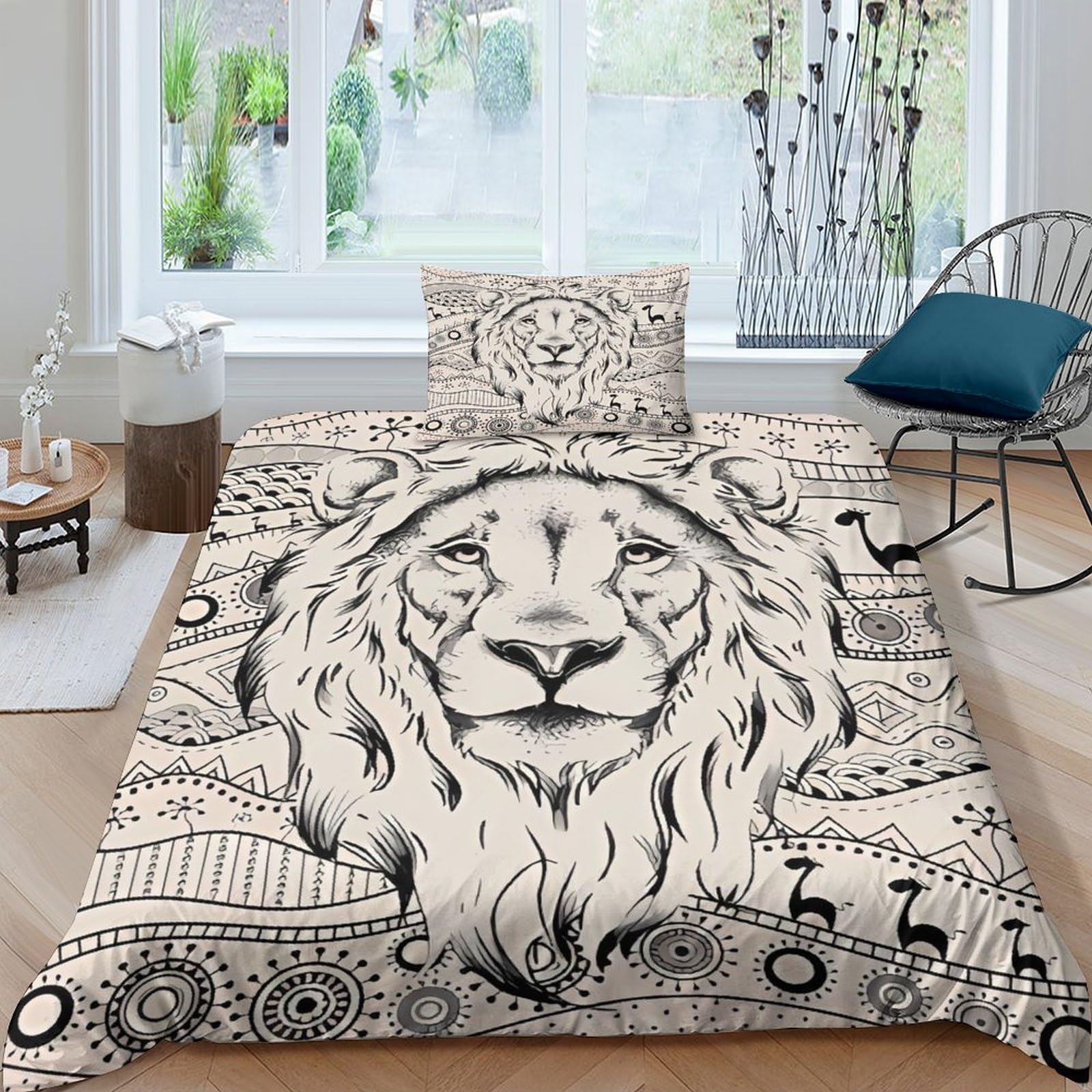 Housse de couette Lion style bohème pour décorer une chambre d'enfant
