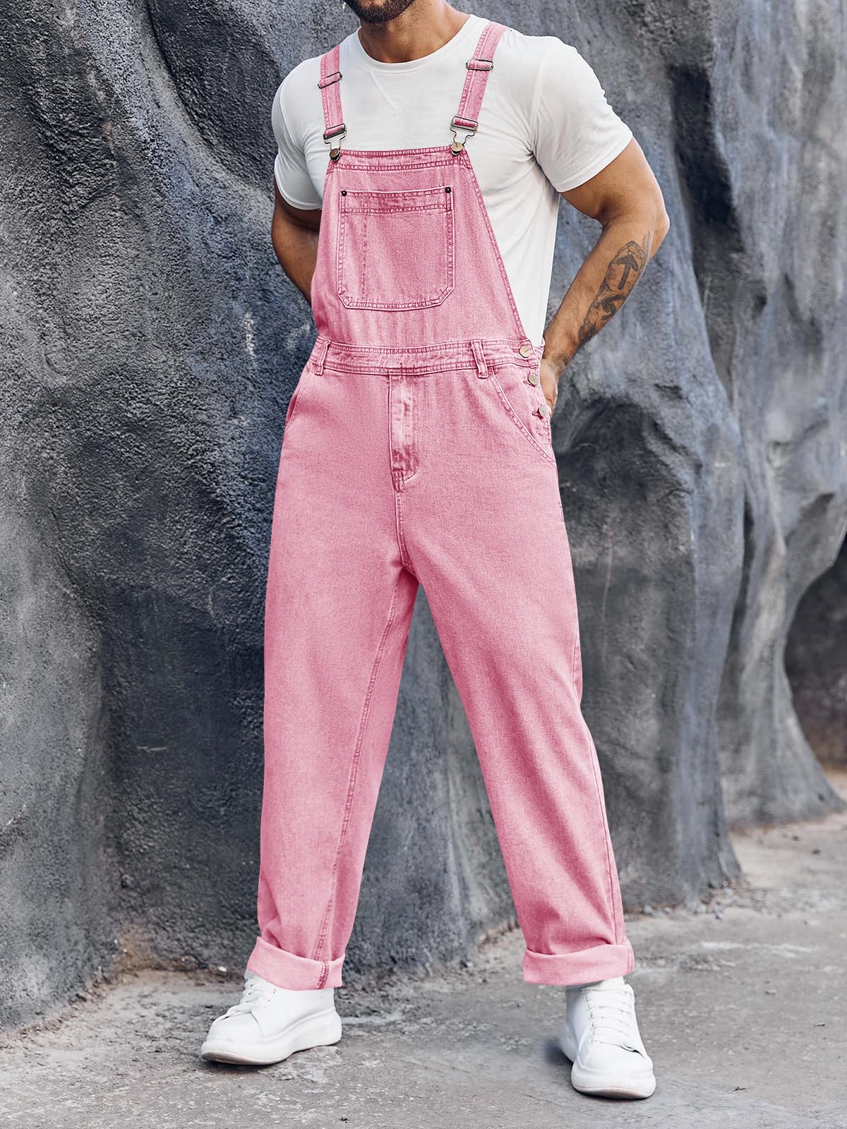 Runcati Herren Denim Latzoverall Jeans Strampler Hose Verstellbarer Riemen Arbeitskleidung Slim Fit Jumpsuit