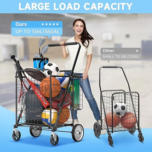 Miniatura 3 de APILAB - Carrito de compras extra grande, enorme carrito de comestibles con ruedas giratorias de 360, capacidad de 450 libras, carrito de compras