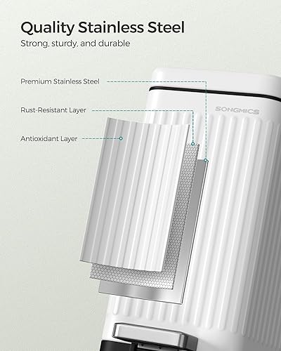 Miniatura 19 de SONGMICS Basurero de baño de 6 litros con tapa, delgado para espacios pequeños, cubo de basura de acero inoxidable, cierre suave, color blanco