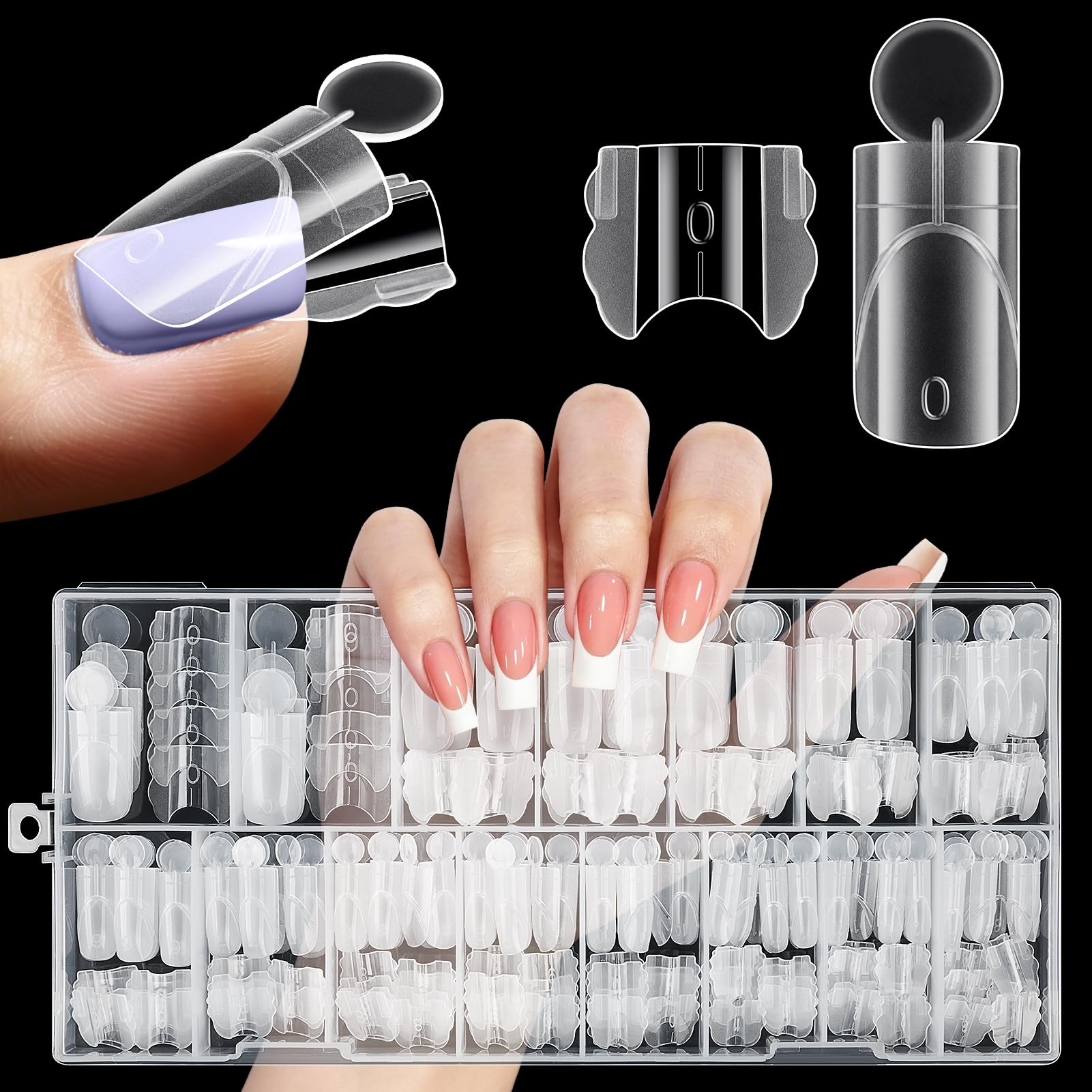 MELLIEX 280 sztuk foremek do kanapek Dual Nail do palców u stóp i palców, 14 rozmiarów wielokrotnego użytku, zestaw podwójnych tipsów do przedłużania paznokci, tipsy do paznokci żelowych do salonu