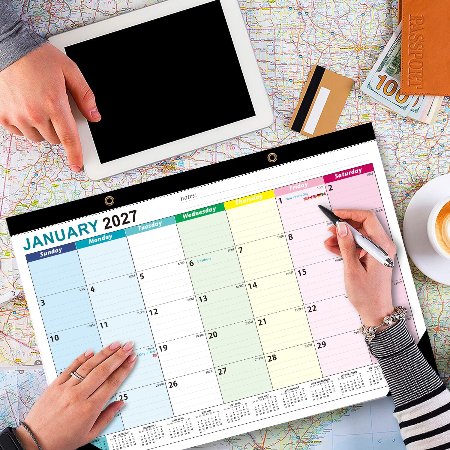 Calendrier Mural Familial 2026-2027 A3 Mensuel Papier 120G