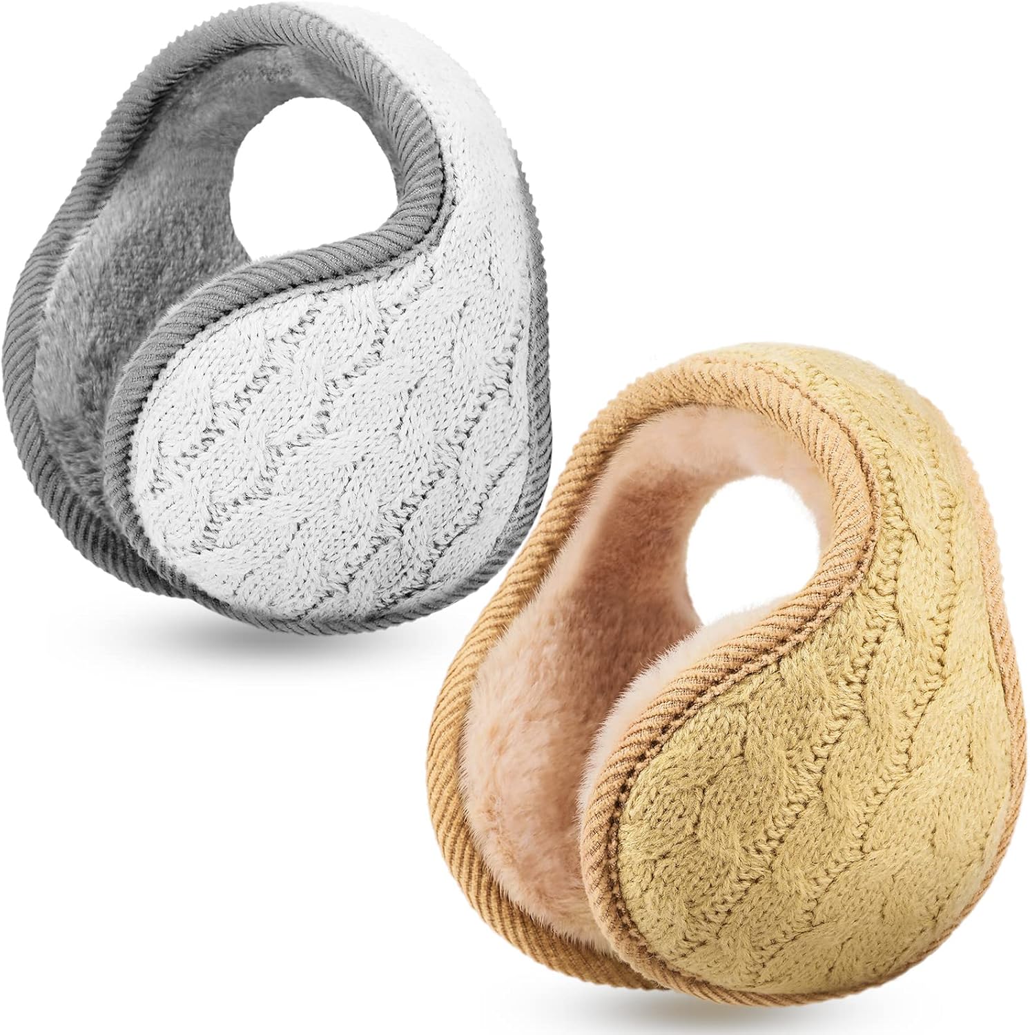 2 Pieces Foldable Ear Warmers Adjustable Knitted Earmuffs with Fuzzy Fleece Lining Unisex Furry Winter Earmuffs (Pink and Grey): Clothing, Shoes & Jewelry