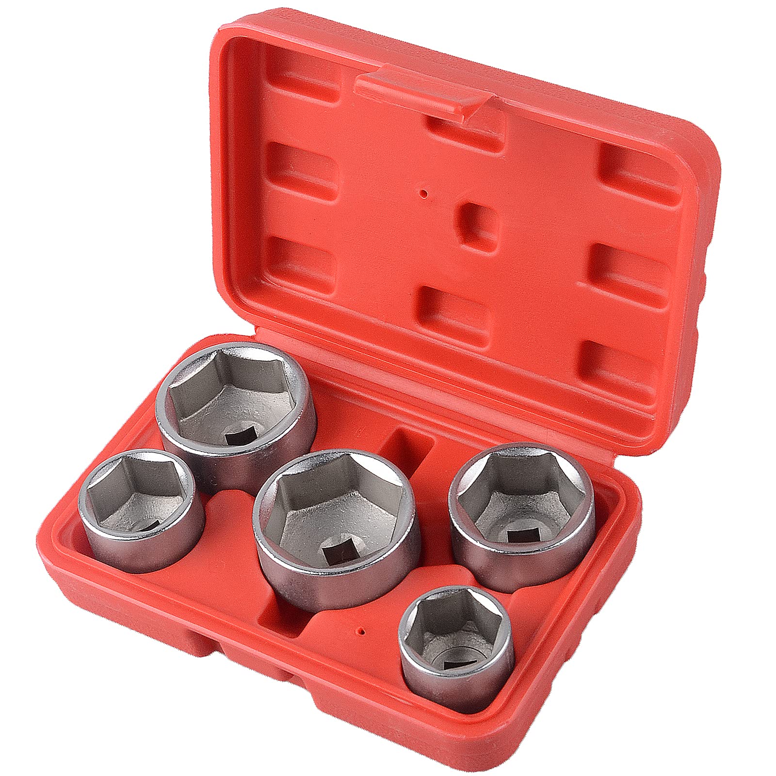 DAYUAN Lot de 5 douilles clés de démontage pour filtre à huile carré 3/8" Cr-V 24,27,32,36,38 mm 6 points