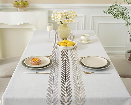 Miniatura 2 de Mantel rectangular impermeable de algodón y lino, mantel de otoño, arpillera, sin arrugas, para cocina, comedor, fiesta, vacaciones, Navidad, beige,