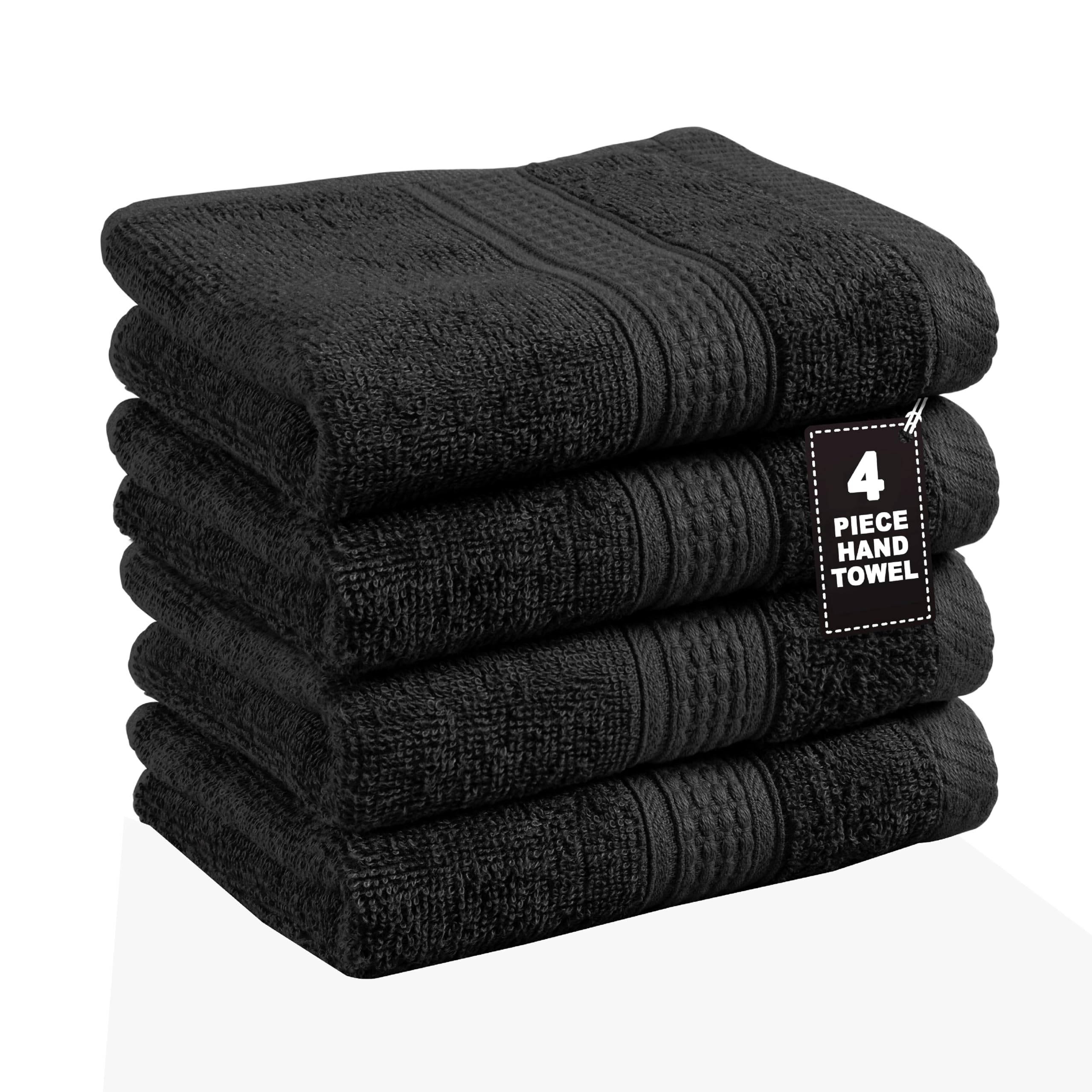 LANE LINEN 4 Pack Hand Towels for Bathroom (16"x28") - Spa & Hotel Quality - 100% Cotton, Ring Spun - Quick Dry, Ultra Soft & Absorbent Black Hand Towels Set of 4 - Perfect for Everyday Use - Black