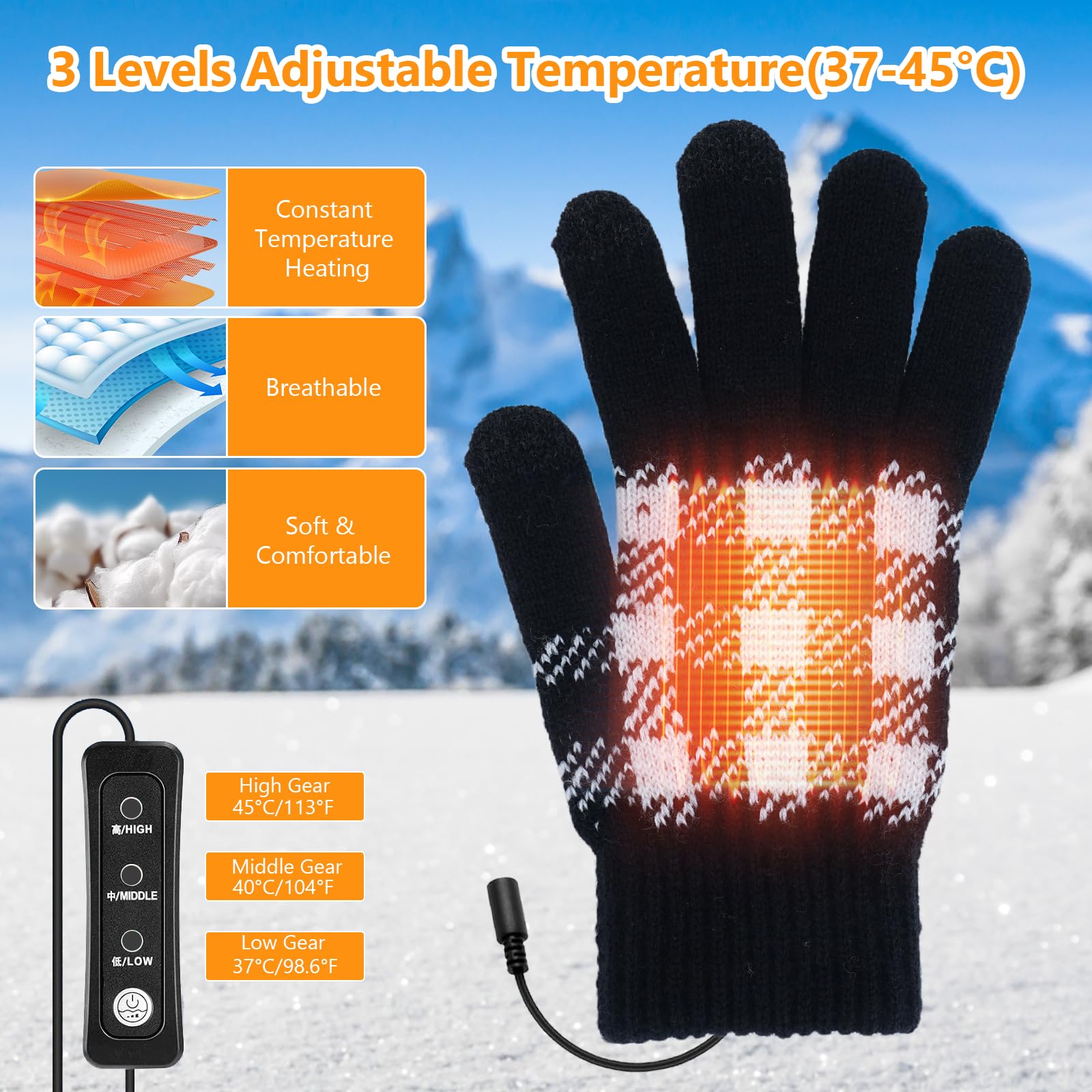 Shinkuro Guanti riscaldati USB, Unisex Guanti touchscreen Elettrico Ricaricabile Sottile Termico Temperatura regolabile Traspirante Morbido Regalo d'inverno, Adatto per il ciclismo, lo sci
