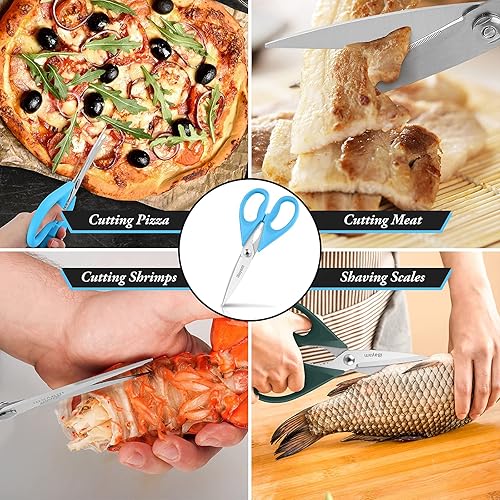 Miniatura 7 de iBayam Paquete de 2 tijeras de cocina azul claro, pistacho y paquete de 2 tijeras de cocina azul lago, verde bosque a granel