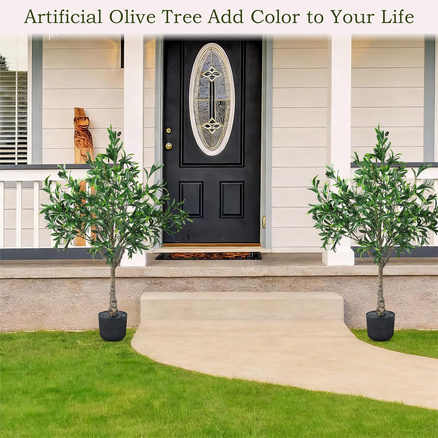 2PACK Faux Olive Tree Indoor Outdoor, 3.6FT Fake Tree Potted Artificial Olive Trees with Planter,Lifelike Fruits Leaves, Artificial Plants Indoor Fake Plants for Home Office Living Room Decor