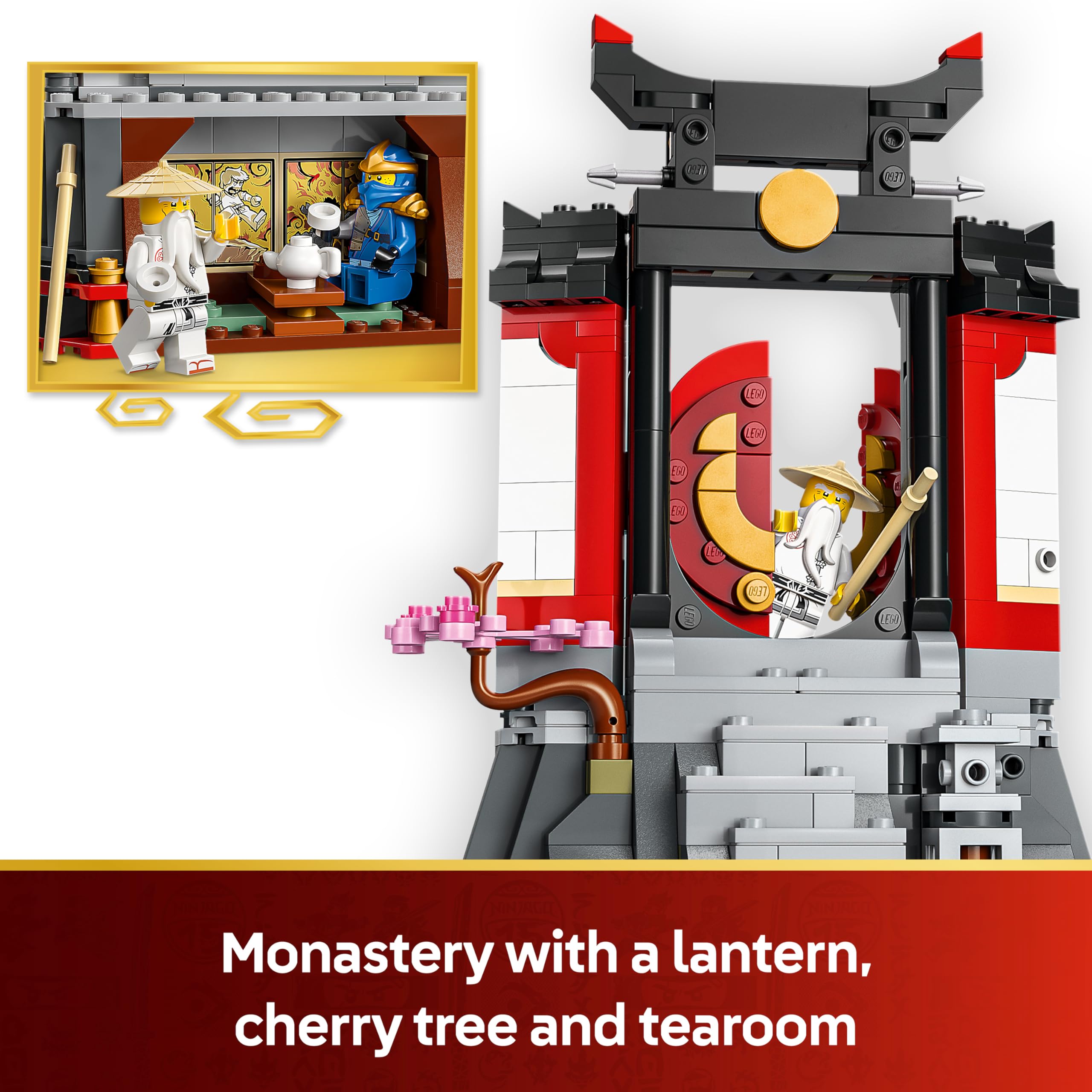 LEGO NINJAGO Ninja Character Display 15th Anniversary, Monastery Gate Model Kit w/ 8 Collectible Minifigures & Swords - Image 4