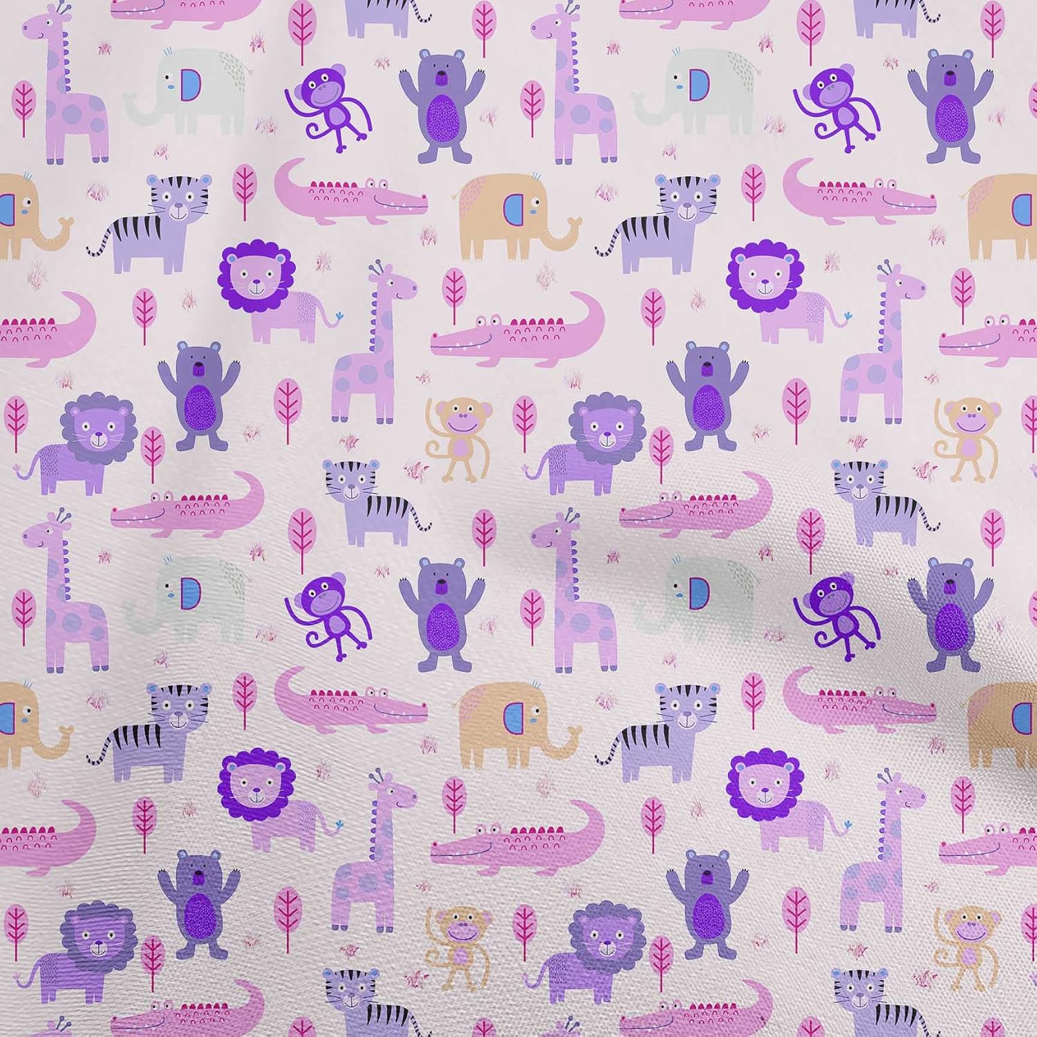 oneOone Cotton Flex Light Green Fabric Kids Animal Sewing Material Print Fabric by The Yard 40 Inch Wide