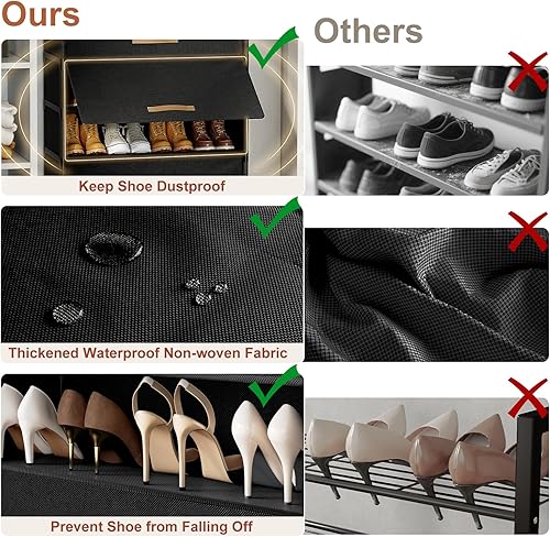 Miniatura 8 de Zapatero de 3 niveles con puerta, gabinete de almacenamiento de 12 pares de zapatos con estantes de plástico, organizador para armario, entrada,