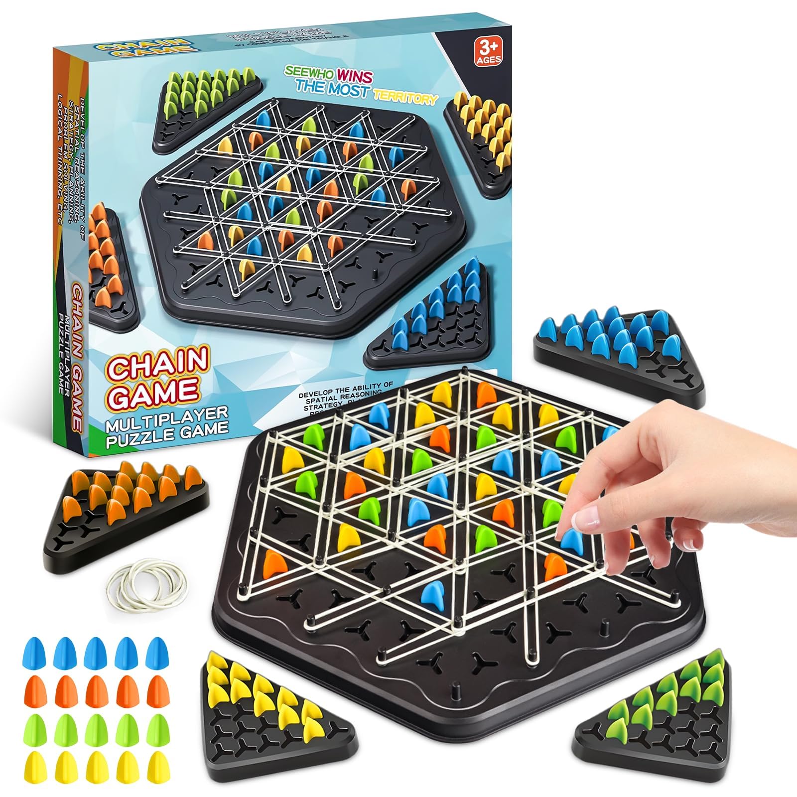 Chain Triangle Chess Game, Wavelength Board Game, Triggle Game, Triggle Rubber Band Game for Kids & Adults, Multiplayer Triangle Board Game for Family Night, Family Games