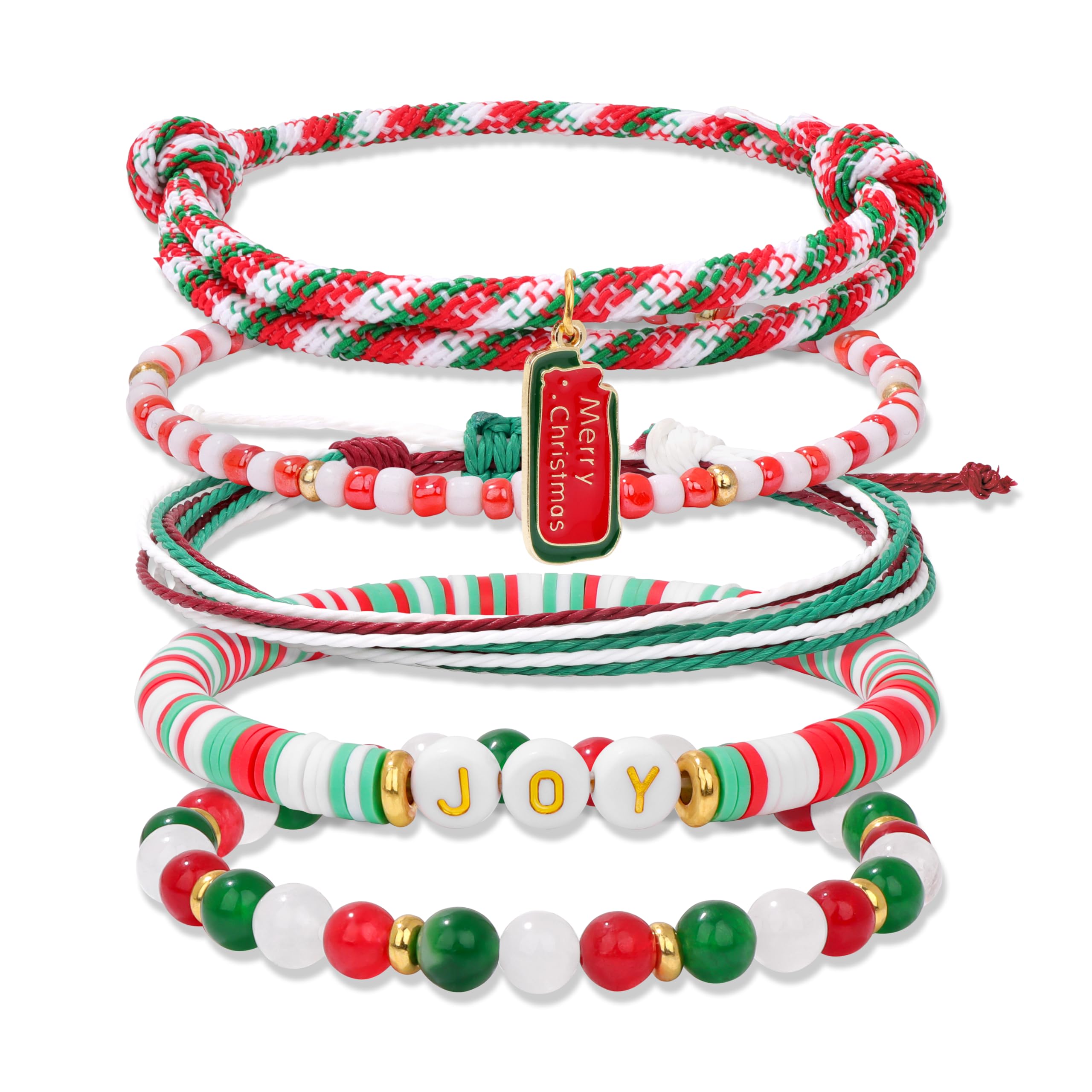 Raicegs 5PCS Bracelets Bohemian Stackable Beaded Bracelet Set for Women Surfer Heishi Friendship Bracelets Clay Beaded Rope Natural Stone Crystal