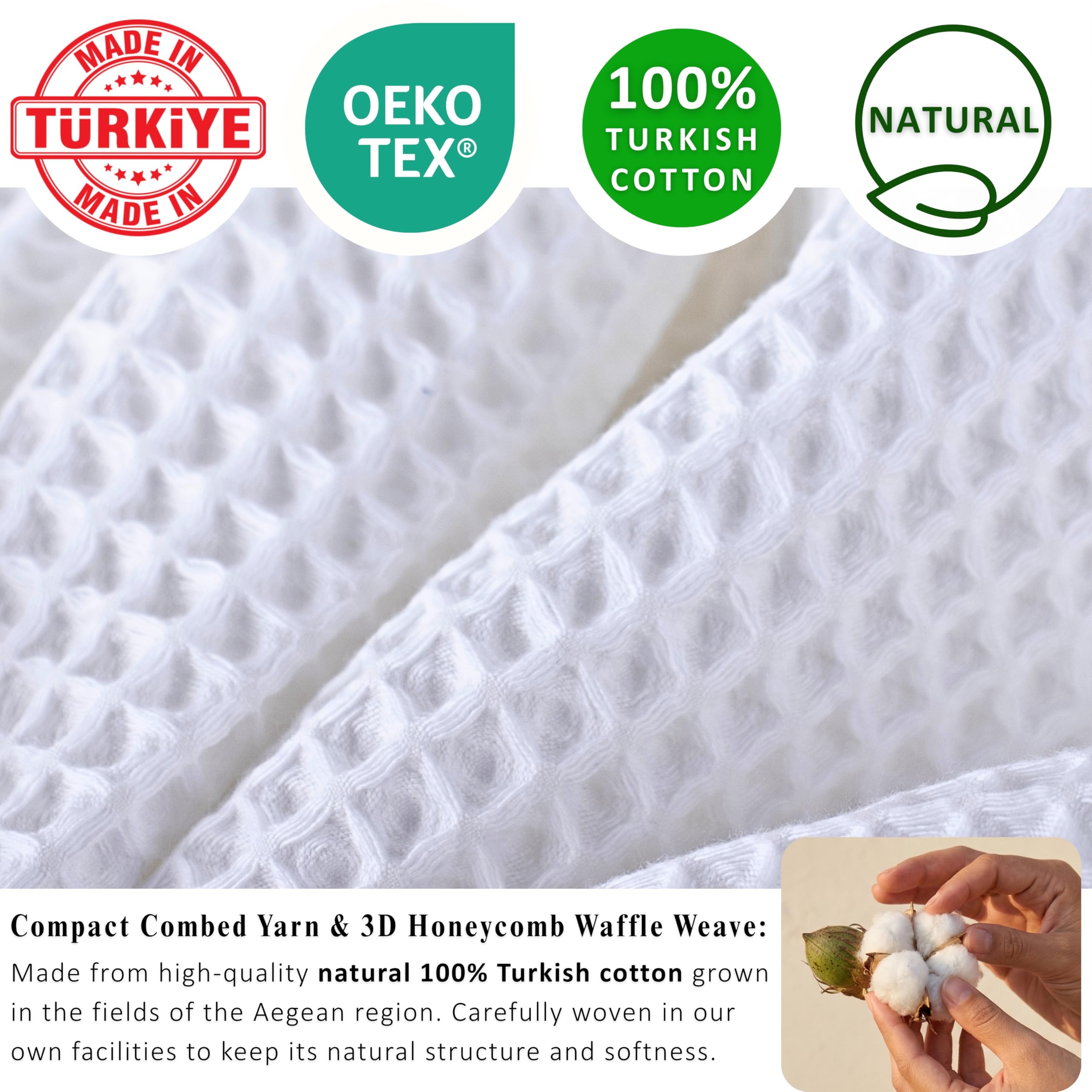 PÜSKÜL - Toallas de cocina de punto gofre, 3 piezas, 100% algodón orgánico turco de primera calidad, ultrasuaves, de secado rápido, absorbentes, sin pelusas, 32 x 16 pulgadas (blanco, 3)