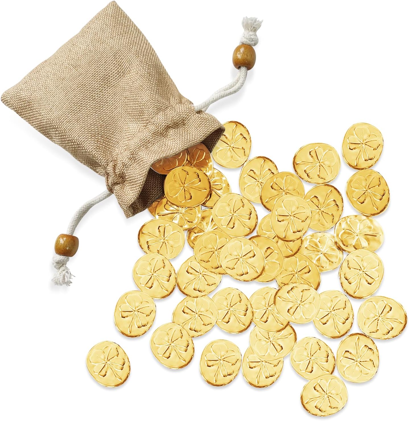 20 Pcs Four Leaf Clover Pocket Coins - 2 Sided Lucky Coin Good Luck Charms, 4 Leaf Clover Coins, Pocket Luck Scratch Ticket Scratcher Tool (Gold)