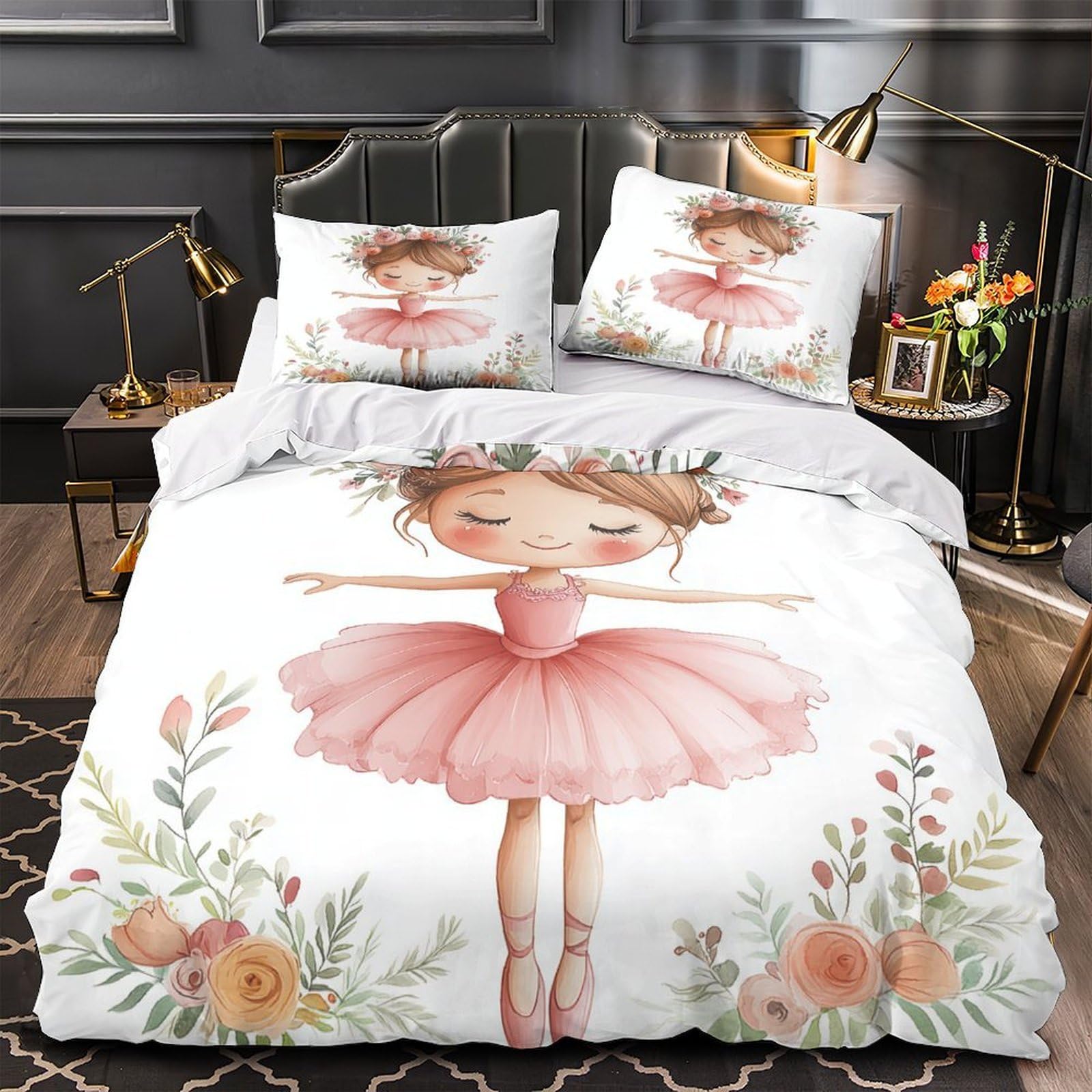 Housse de couette ballerine 3D 260x220cm en microfibre avec 2 taies