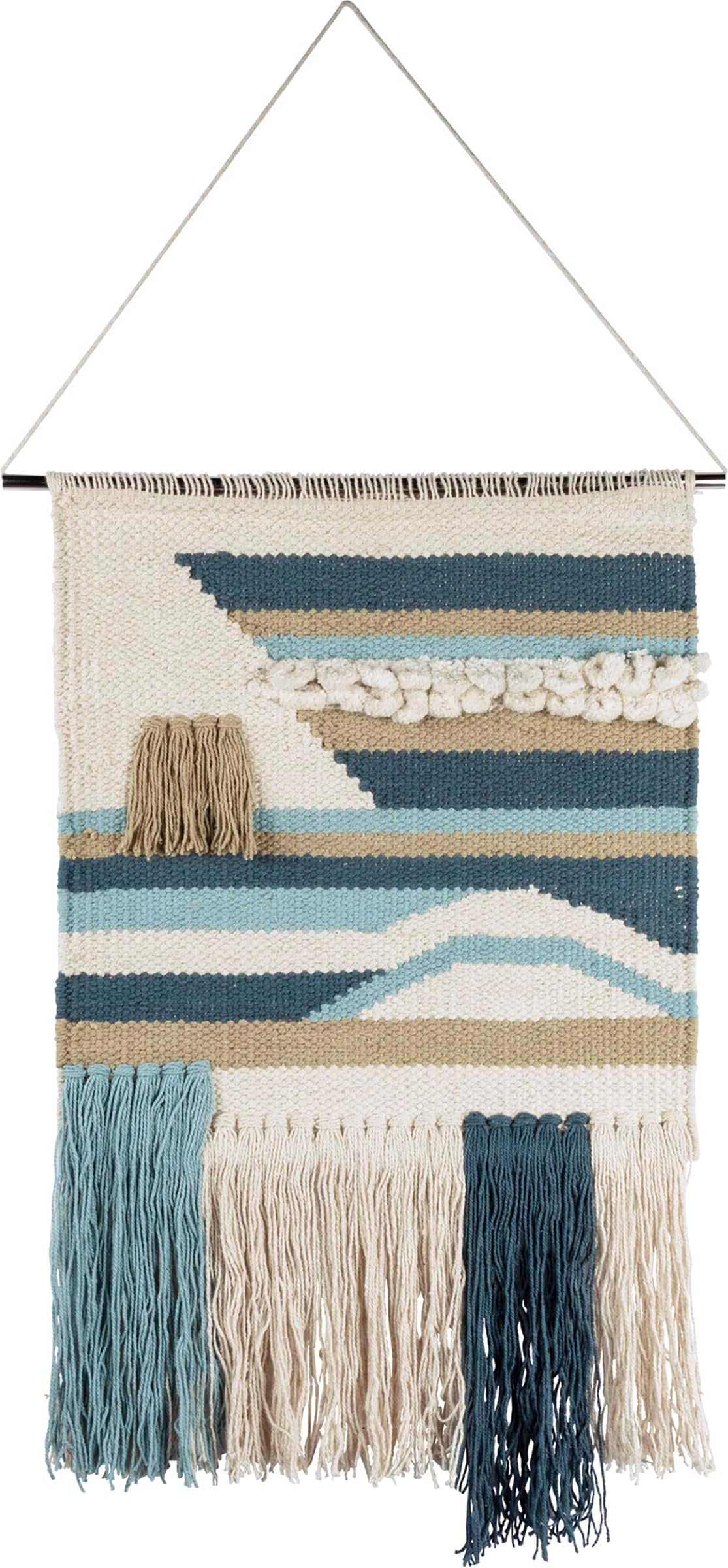 Seaside Woven Wall Hanging, Handmade Bohemian Fringe Tassel Banner, Cotton, 14"W x 22"L