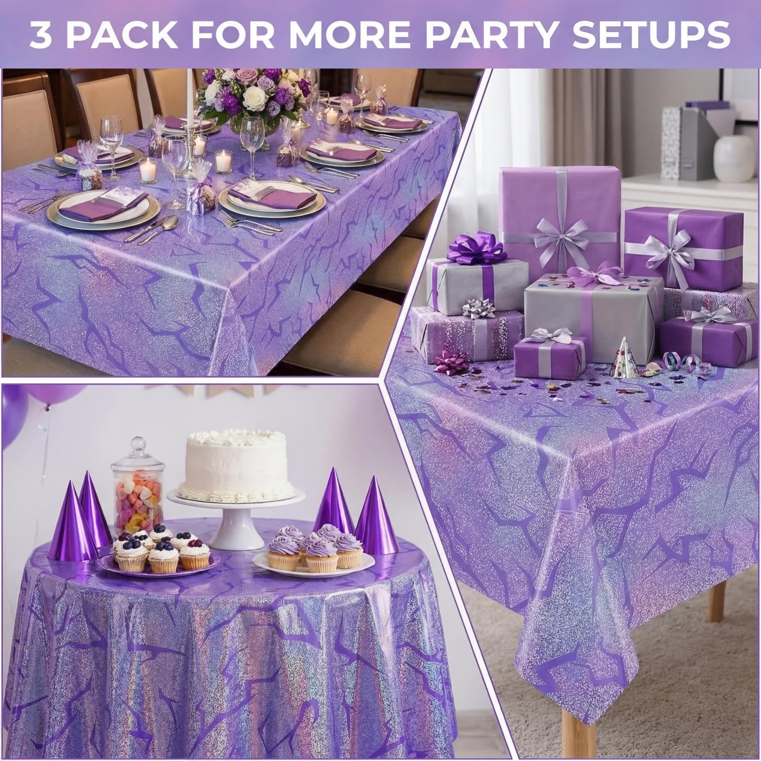 3 Pack Kpop Pink Holographic Party Tablecloths, Disposable Plastic Table Covers 54 x 108 Inch, Neon Glow Tablecloth for Birthday, Disco, Music & Dance Party Demon Theme Hunters Birthday Decorations