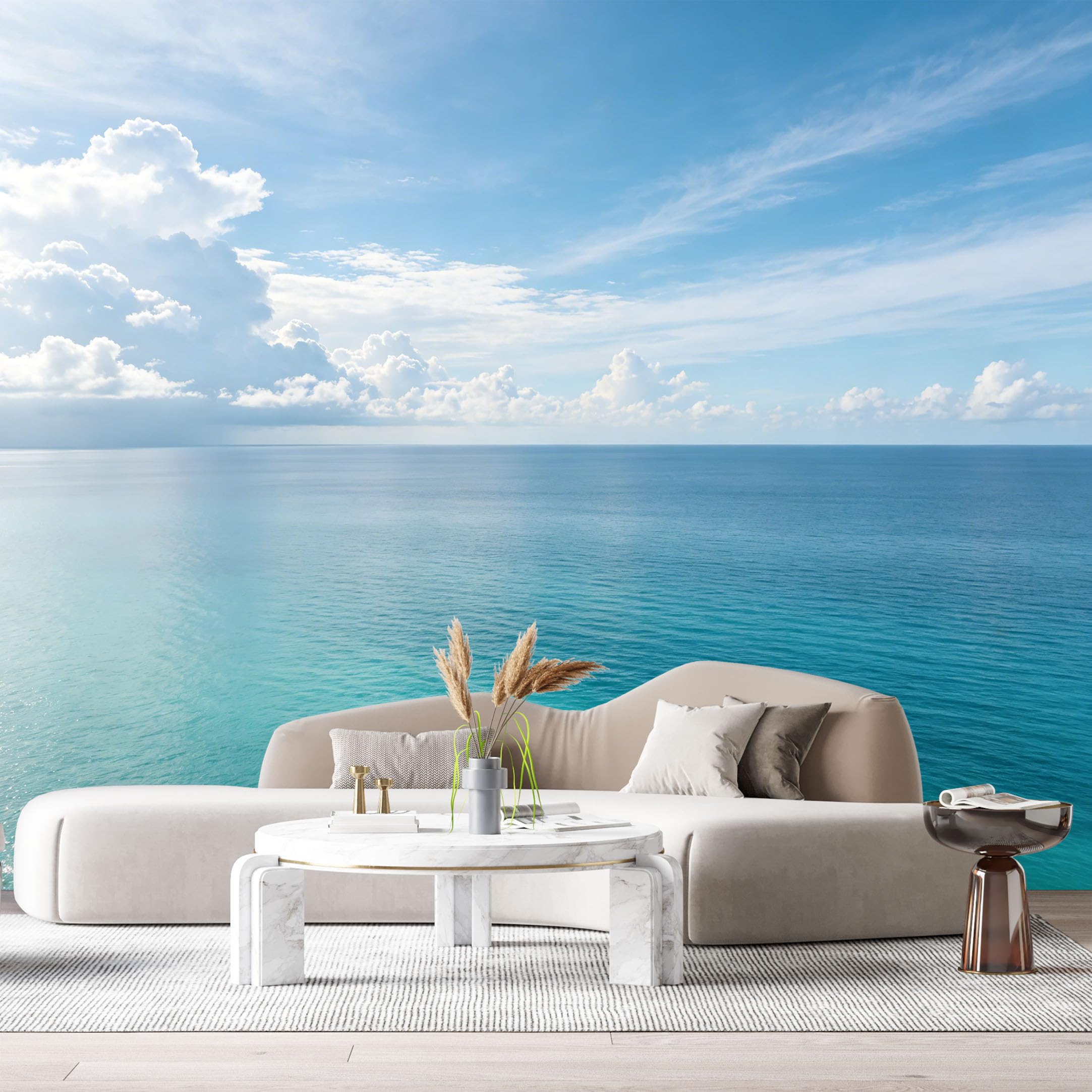 Custom Size Wall Murals Ocean Marine Coastal Horizon Blue Sky Clouds SelfAdhesive Wall Fabric Removable Large Wallpaper for Photo Living Room Interior Decor