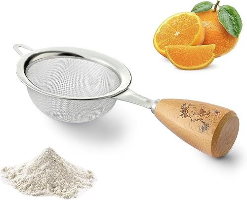 Colador de malla fina, pequeño tamiz de malla fina de acero inoxidable con mango ergonómico de madera para cocina, matcha, cóctel, jugo de té y café