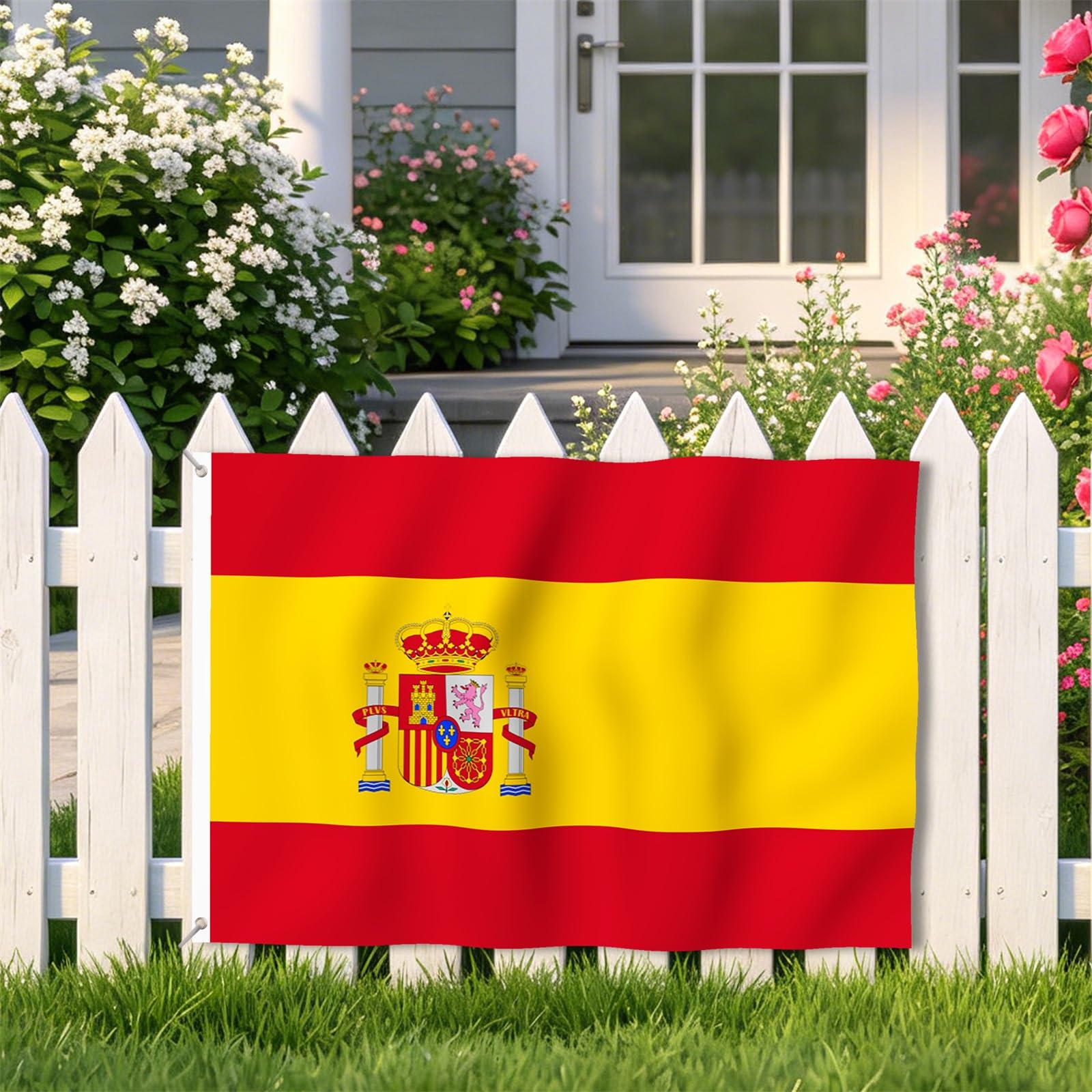 Aoihrraan Bandera Española 180x300cm Doble Cara Brillante Celebración Al Aire Libre De España Agotada En Una Bandera Decorada Con 8 Anillos Fuertes En El Porche
