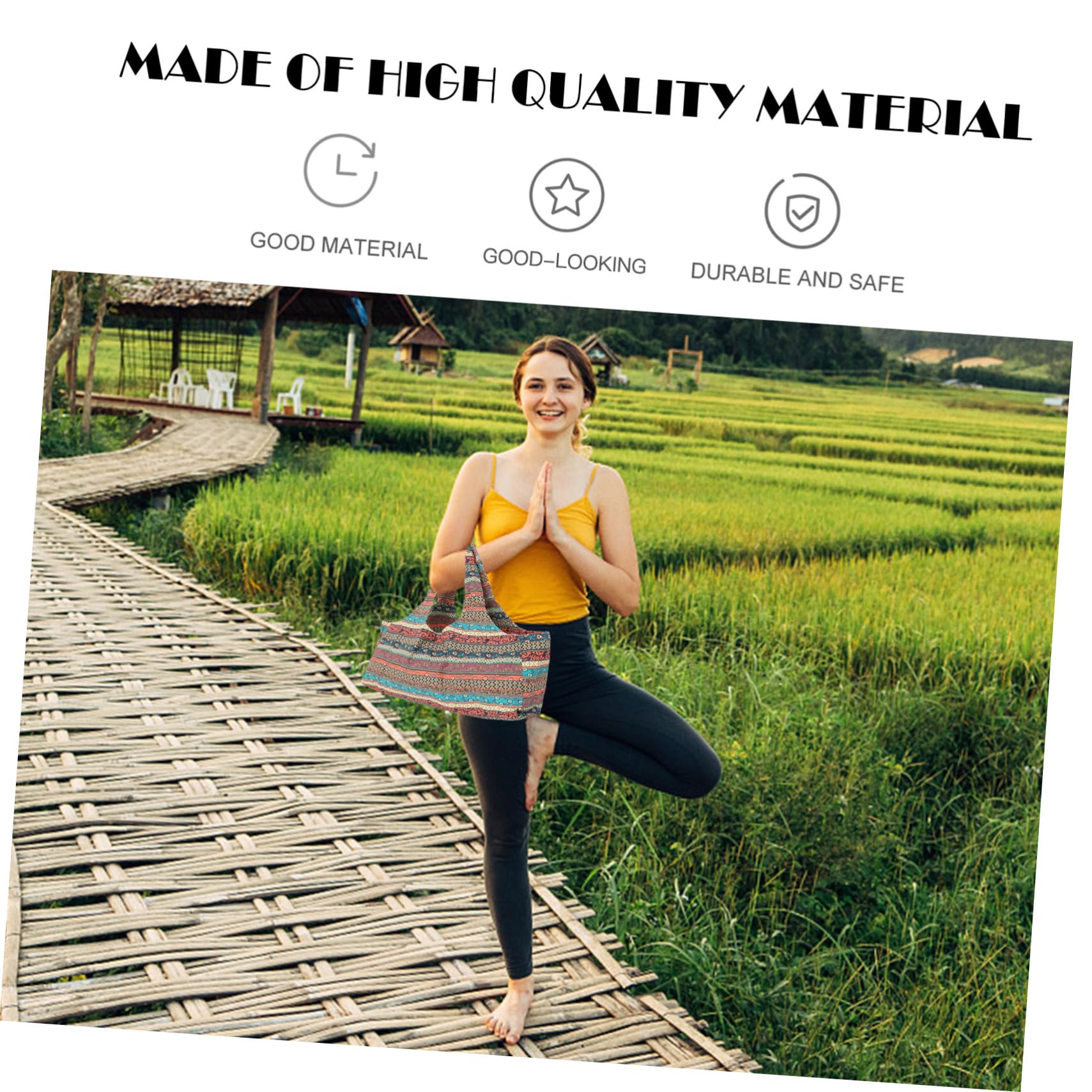 BESTonZON Bedruckte Yogamattentasche Ethno Style aus Canvas Große Sporttasche mit Kordelzug und Seitentasche Leichte Schultertasche für Yoga Fitness Reisen und Alltag