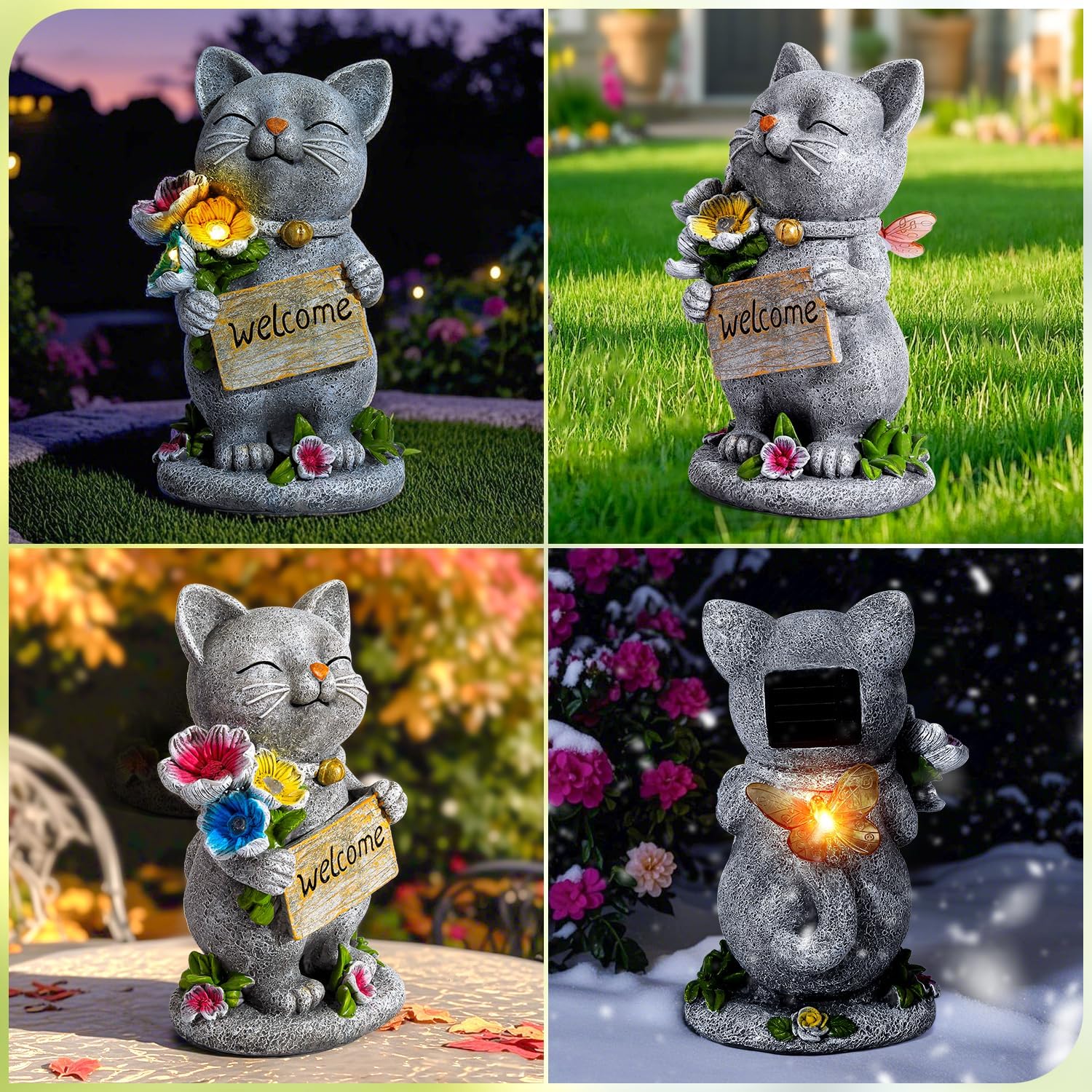 Garden Outdoor Statues Solar Cat Outside Statue Garden Decor for Yard Patio Porch Home Lawn Balcony, Gifts for Grandma Mother Women