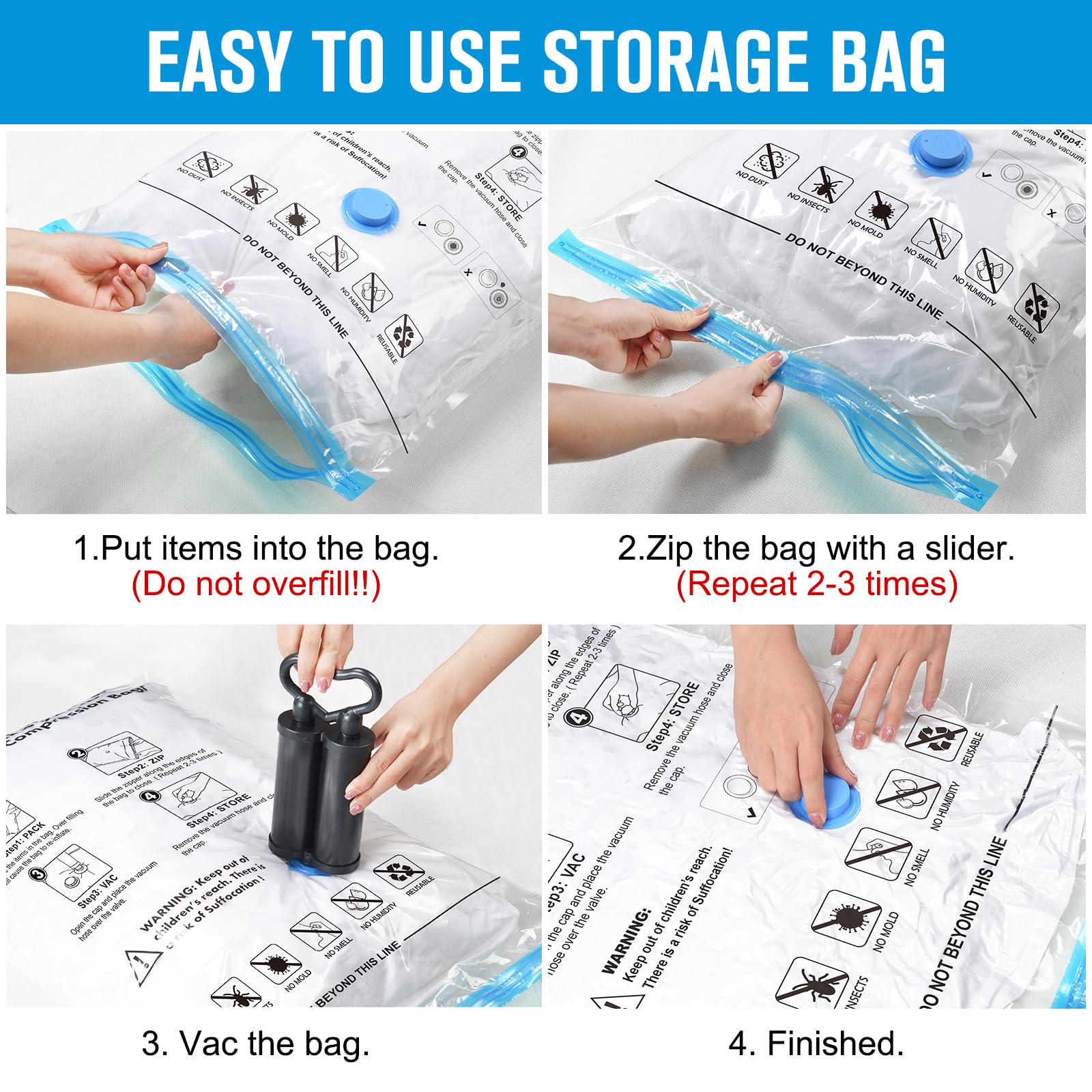 BoxLegend Lot De 21 Sac Sous Vide Vetement Aspirateur, Housse de Rangement Sous Vide Vetements 4XL+4L+4M+4S+5 Roulé à la Main Sacs à Vide Convient Pour Voyages Literie édredons Couette Rangement
