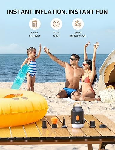 Miniatura 6 de AstroAI Mini bomba de aire para inflables con batería de 3000 mAh, bomba de colchón de aire con linterna de campamento, bomba de aire eléctrica con