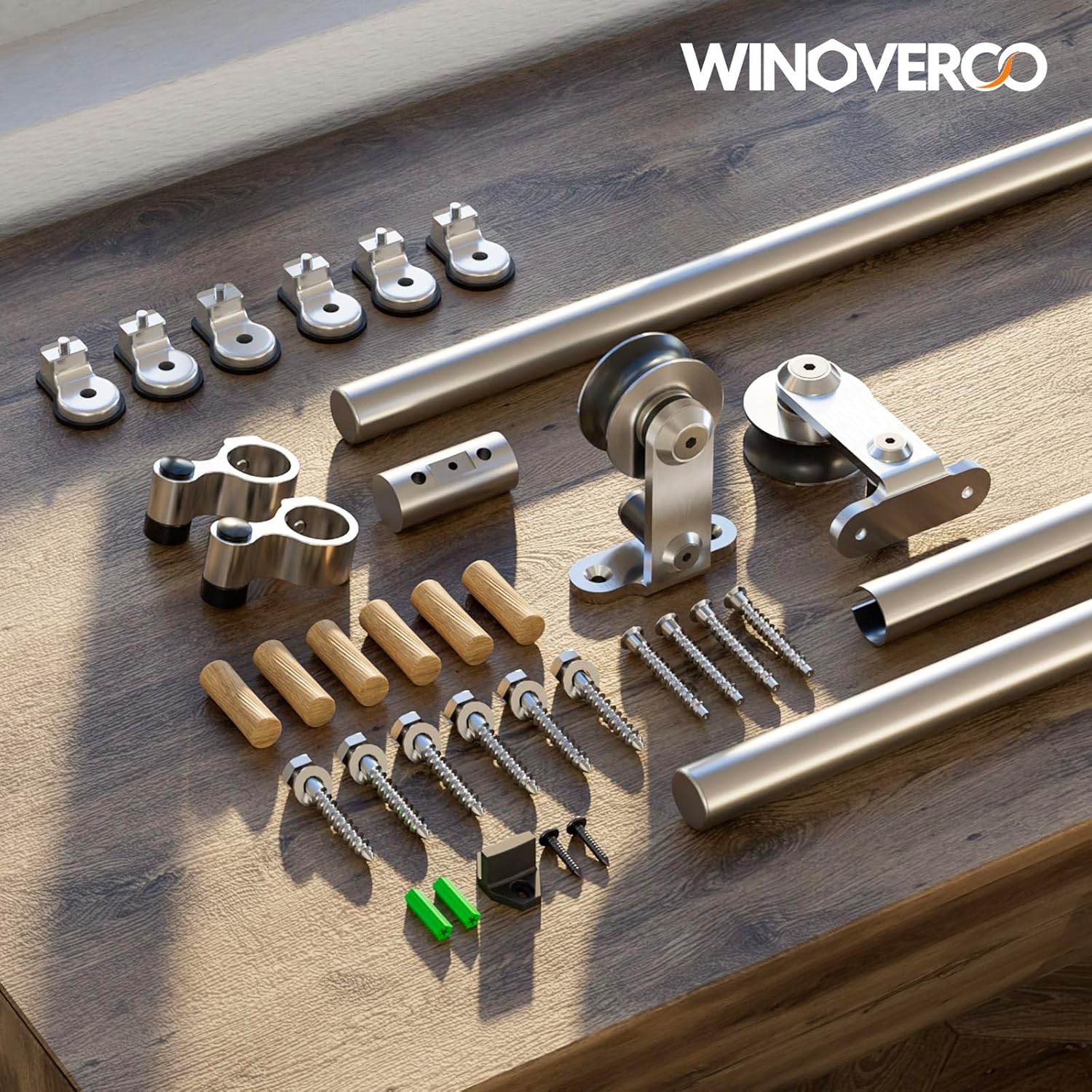 66”/5.5FT Top Mount Sliding Barn Door Hardware Kit Stainless Steel, Heavy Duty, Smoothly and Quietly, Barn Door Track Fit Max. 34" Wide Single Door, Easy to Install (Panel not Included)