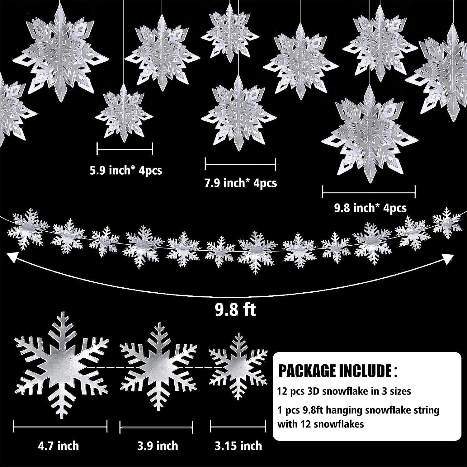 50 Pezzi Fiocchi Di Neve Decorazione per Albero Di Natale 3D Glitter Fiocco Di Neve Ornamenti Natale Bianco Fiocchi Di Neve Fiocchi Di Neve Da